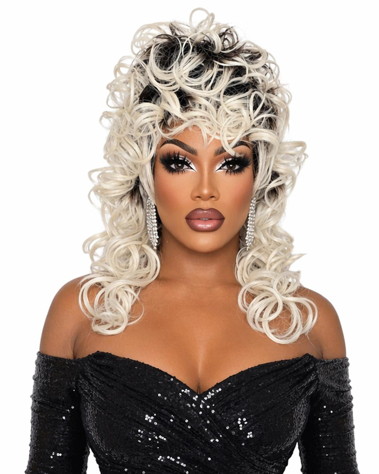 Blonde curly shag mullet wig - Reeva - front view - CelebWigs