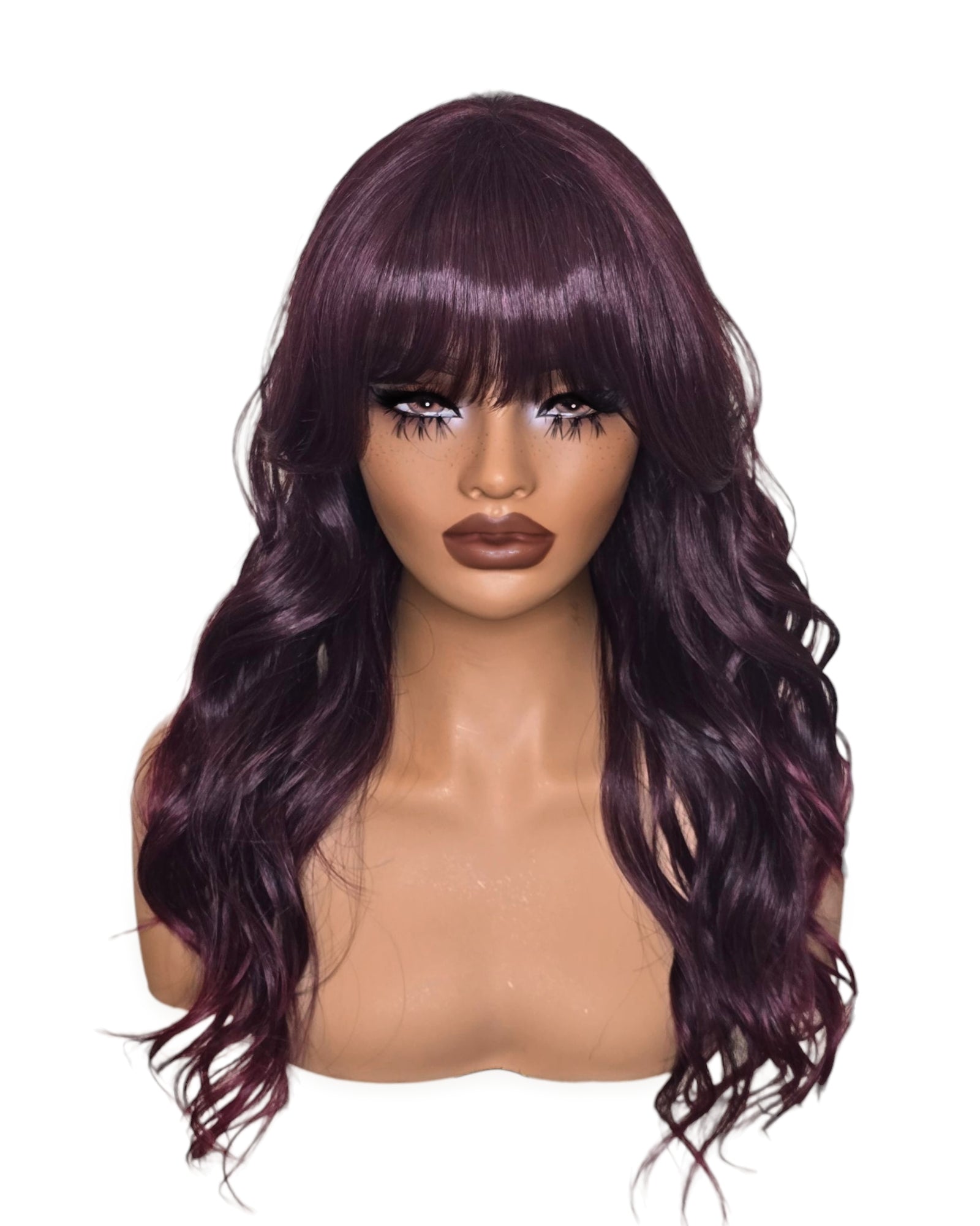 Dark Purple Long Wavy Wig with Fringe. Abigail