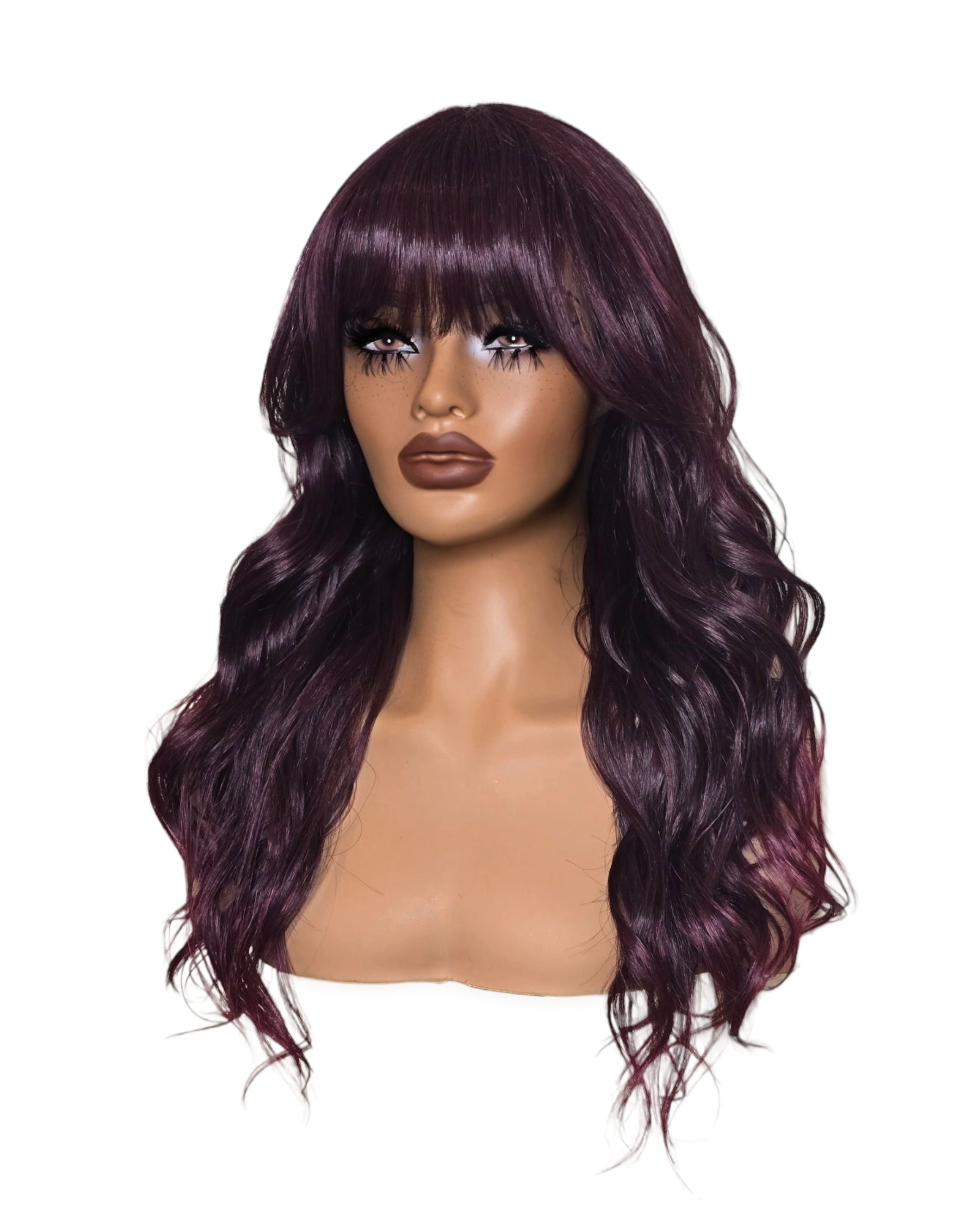 Dark Purple Long Wavy Wig with Fringe. Abigail