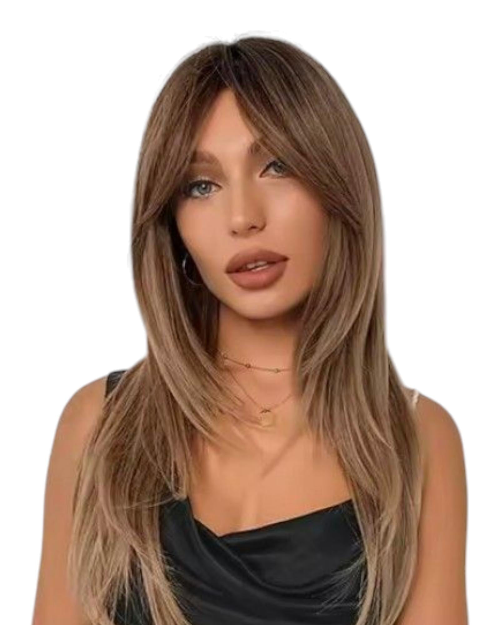 Golden Brown Face Framing Layered Wig. Ally