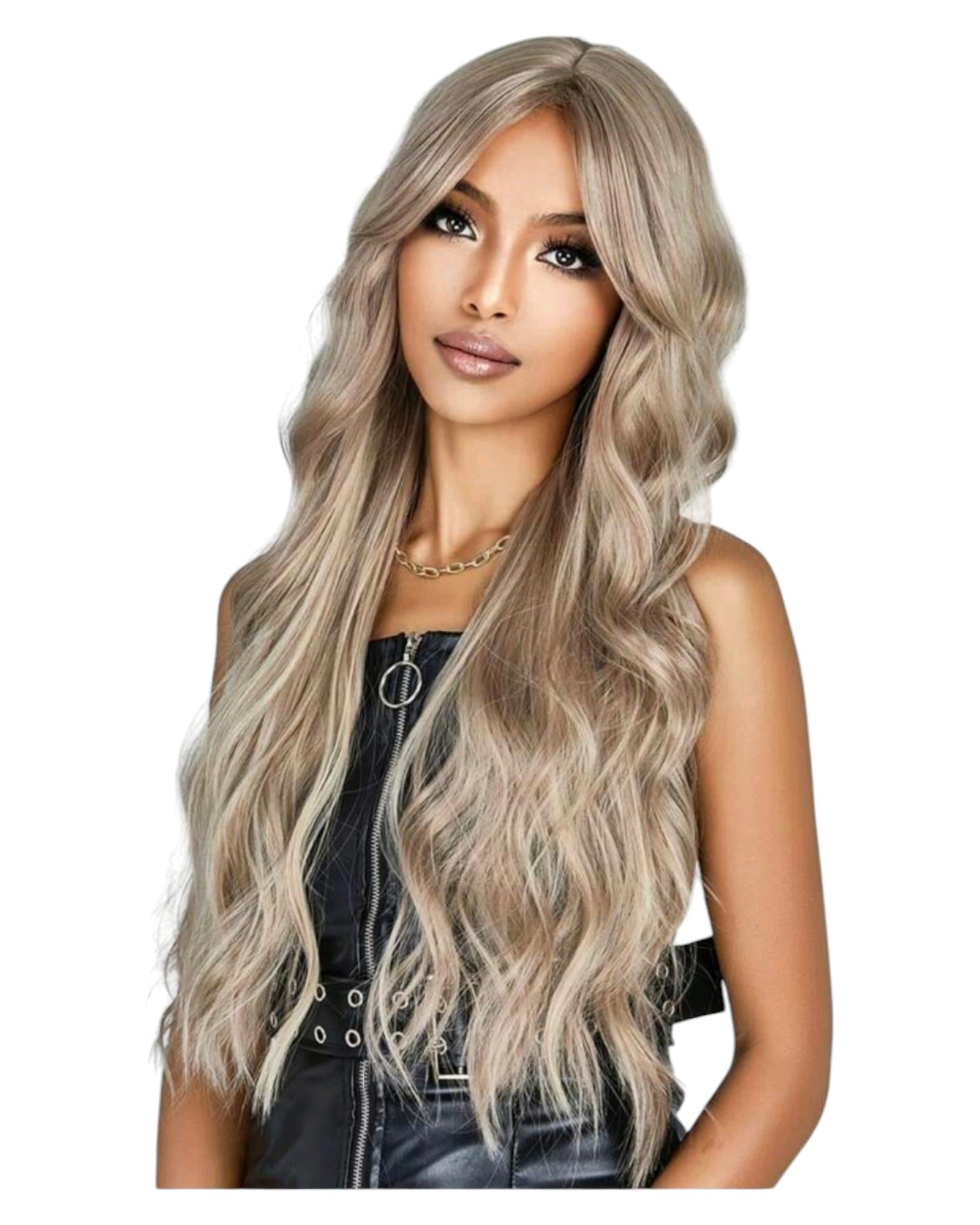 Champagne Blonde Long Wavy Wig. Uma