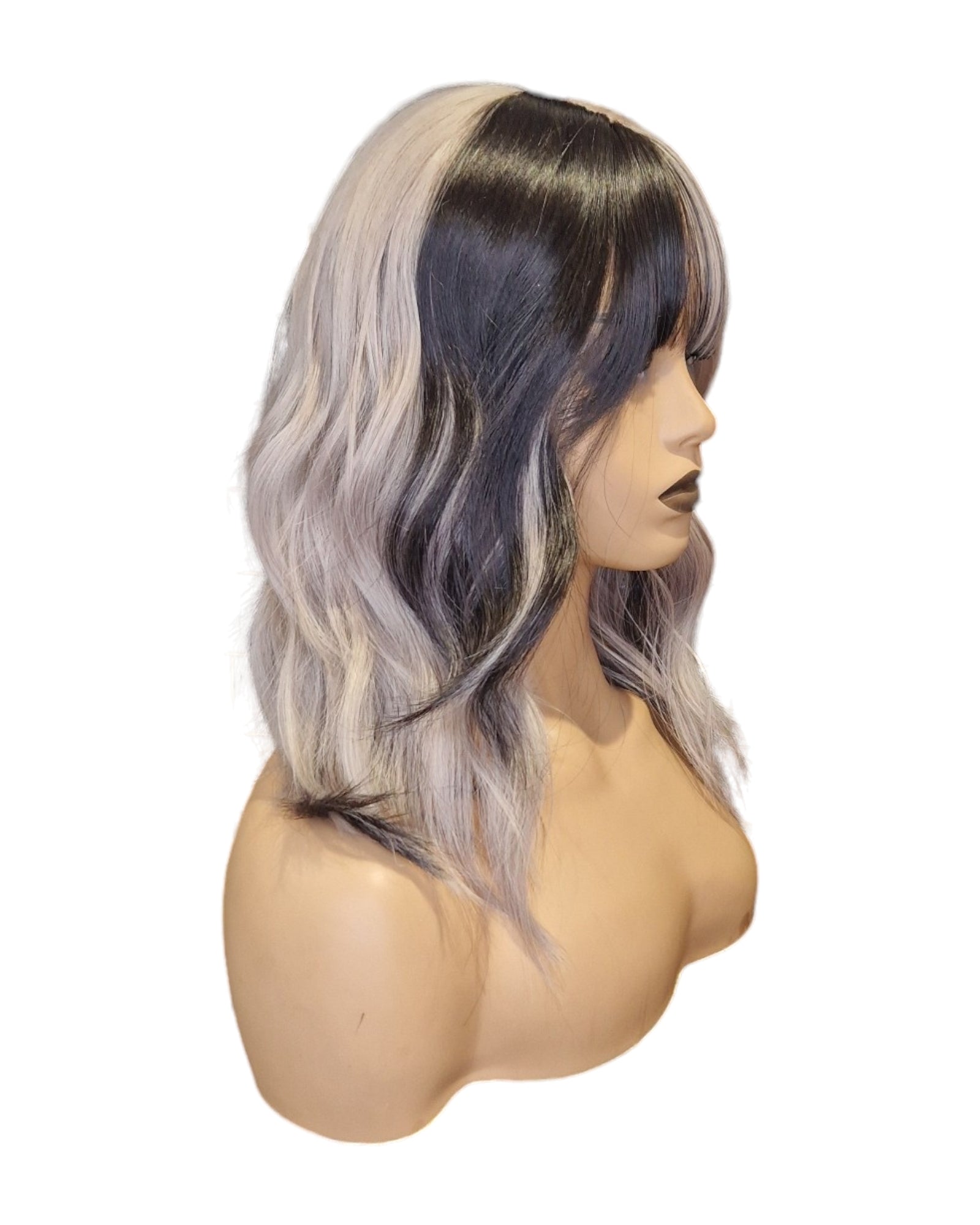 Grey & Black Colour Section Wavy Bob Wig. Shiara