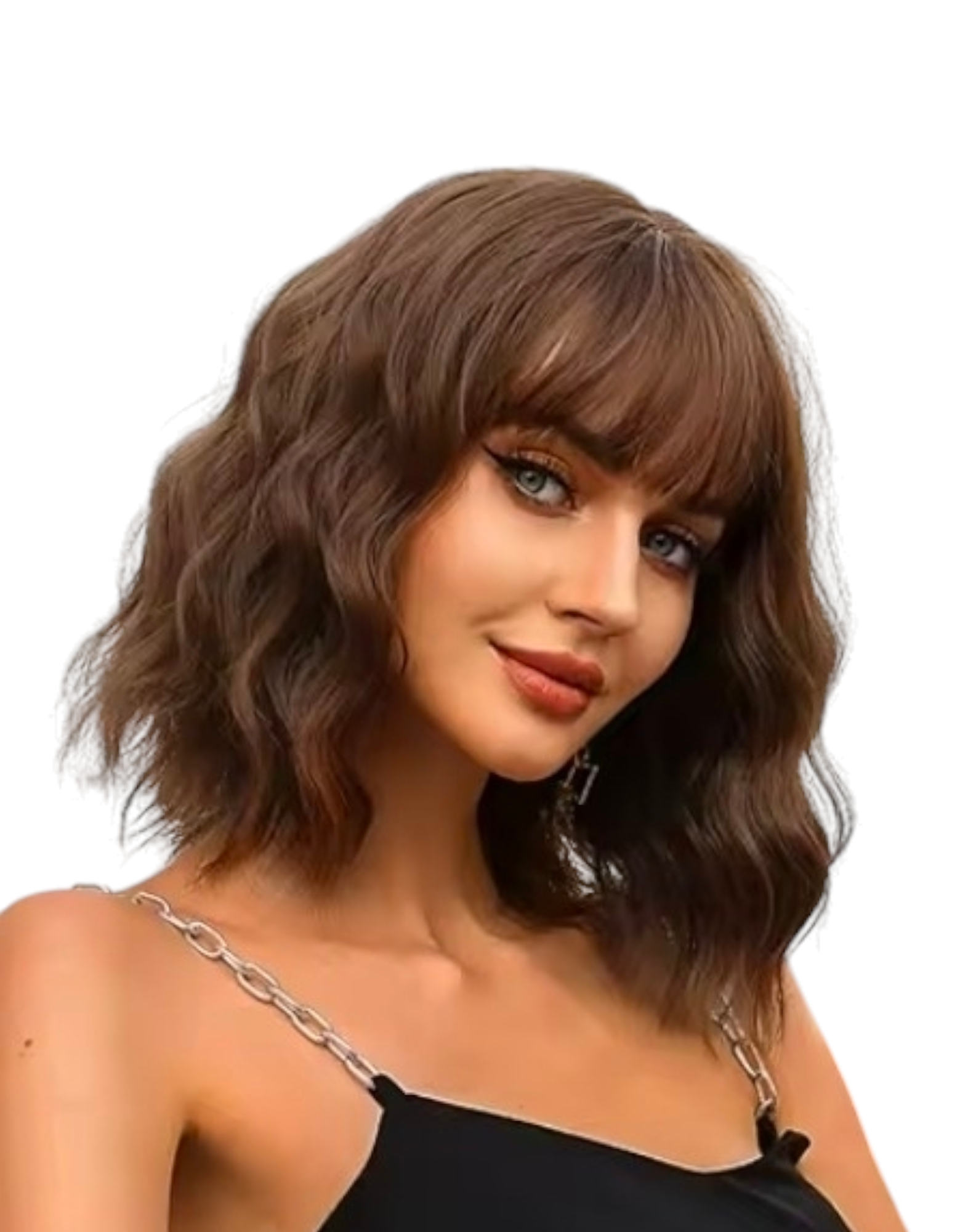 Mid Brown Wavy Bob Wig With Fringe. Loli