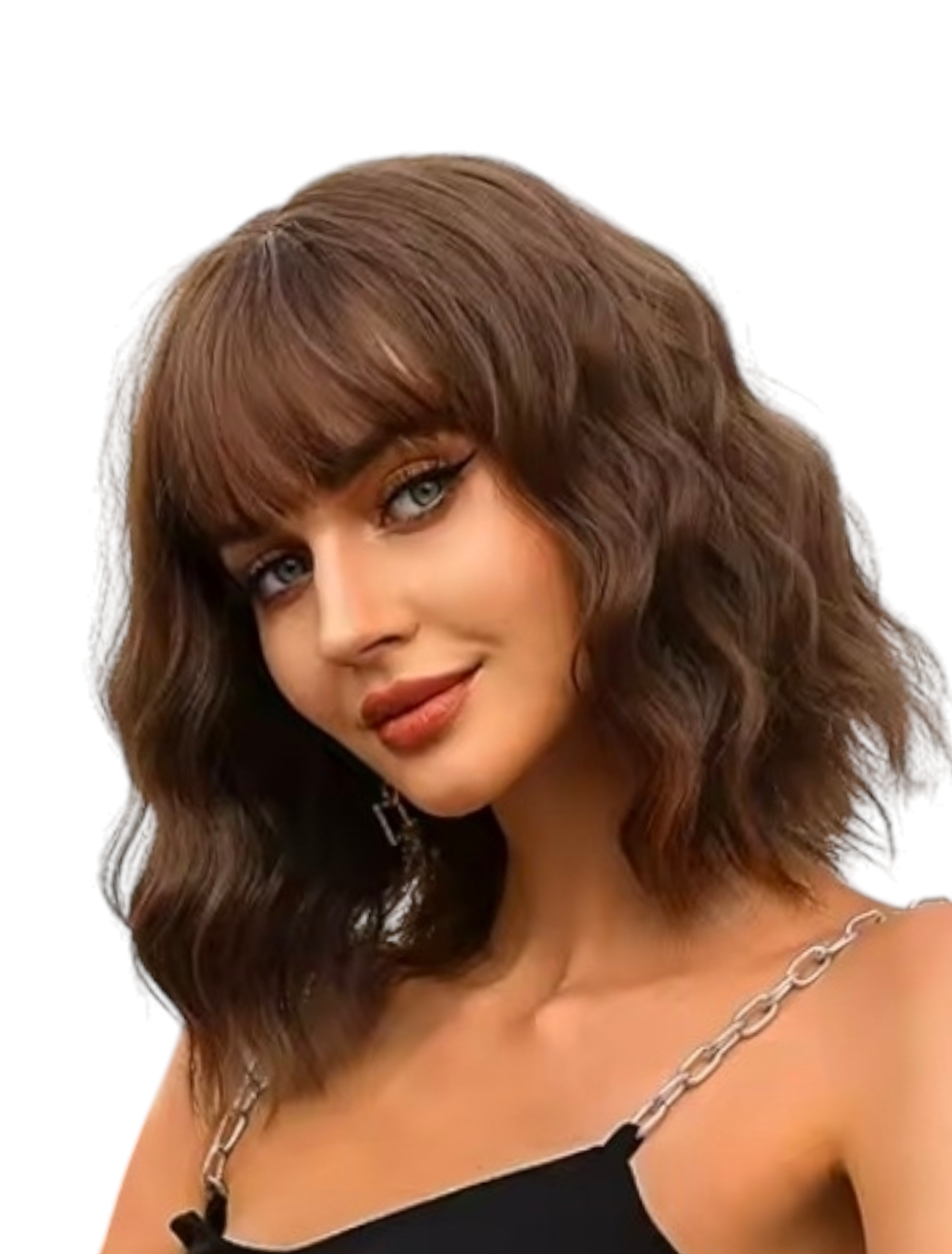 Mid Brown Wavy Bob Wig With Fringe. Loli