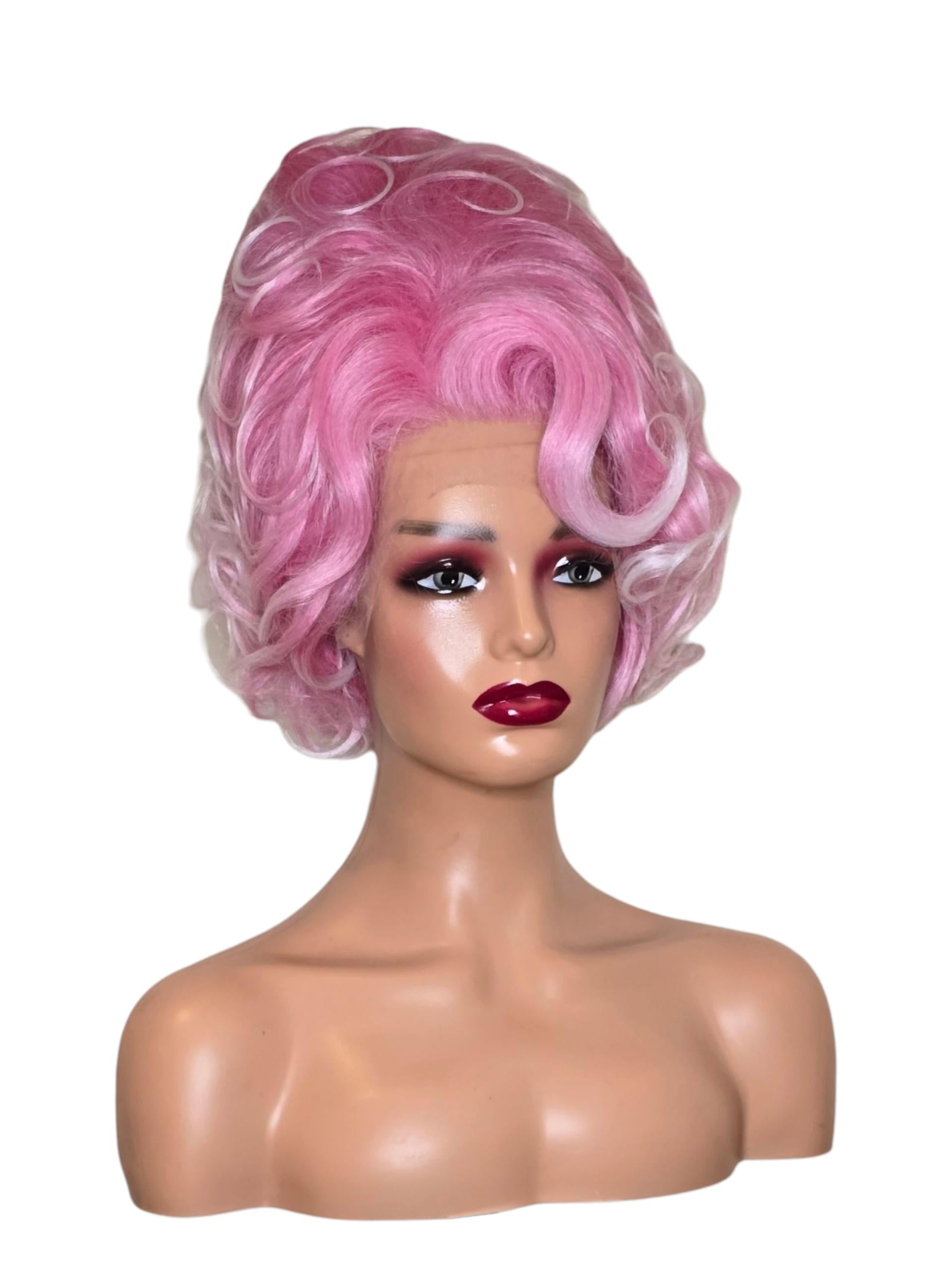Pink White Updo Drag Queen Wig.