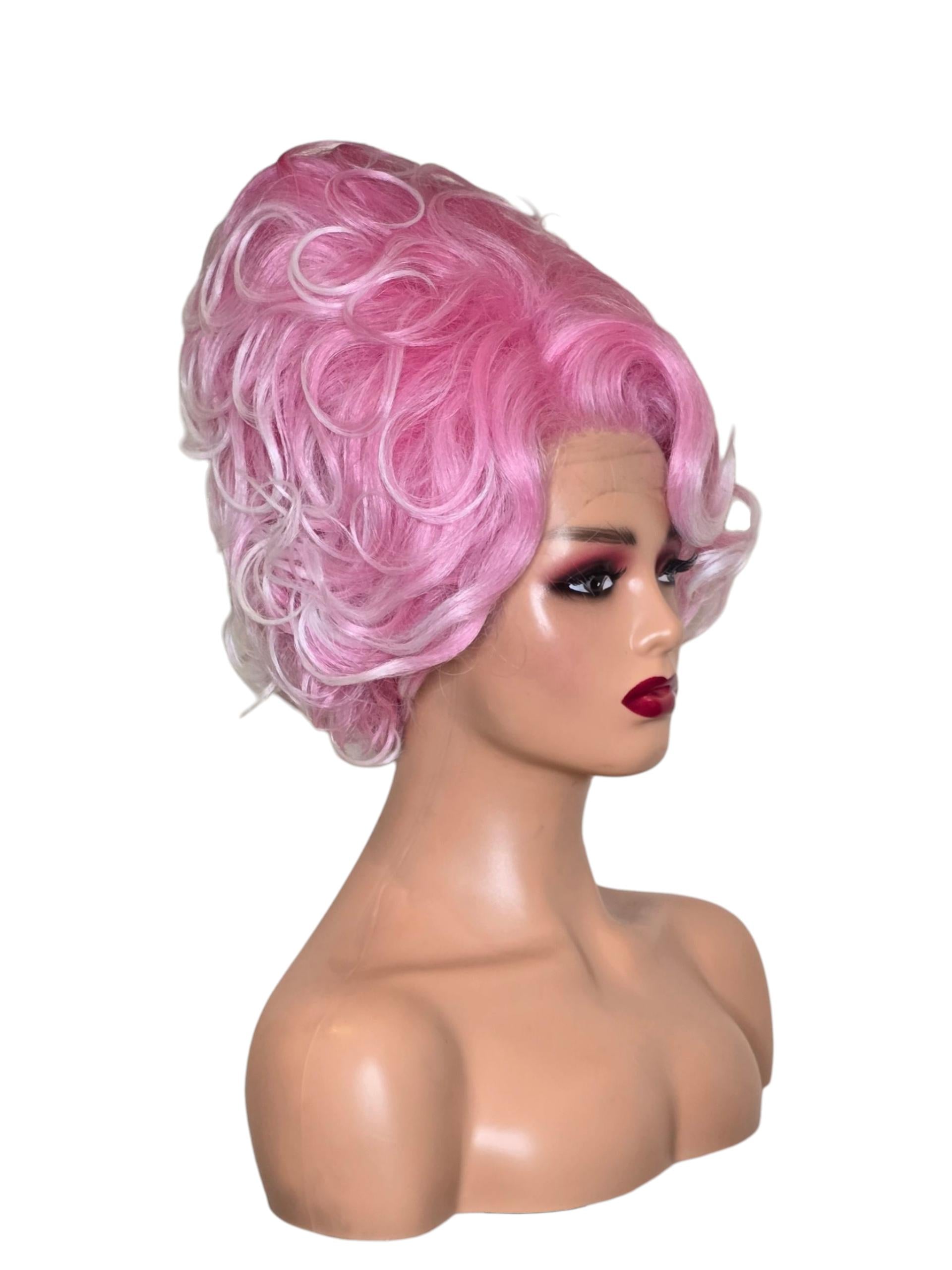 Pink White Updo Drag Queen Wig.