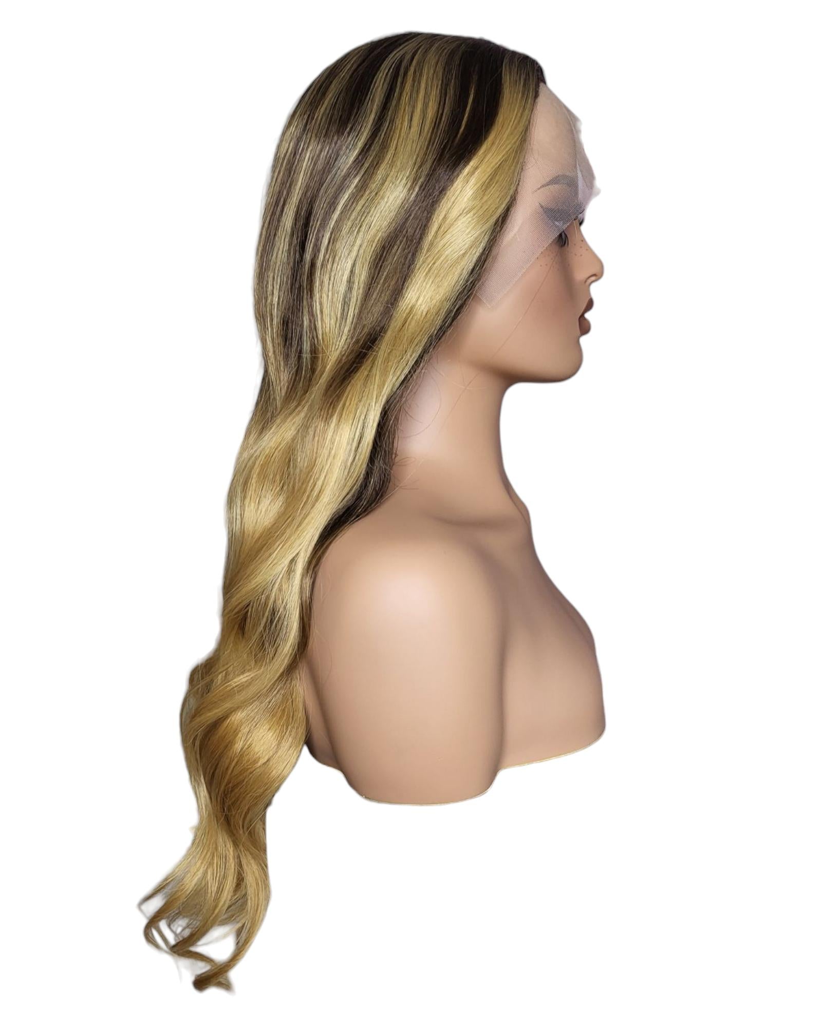 Long Wavy Brown Blonde Layered Lace Front Wig. Alisha