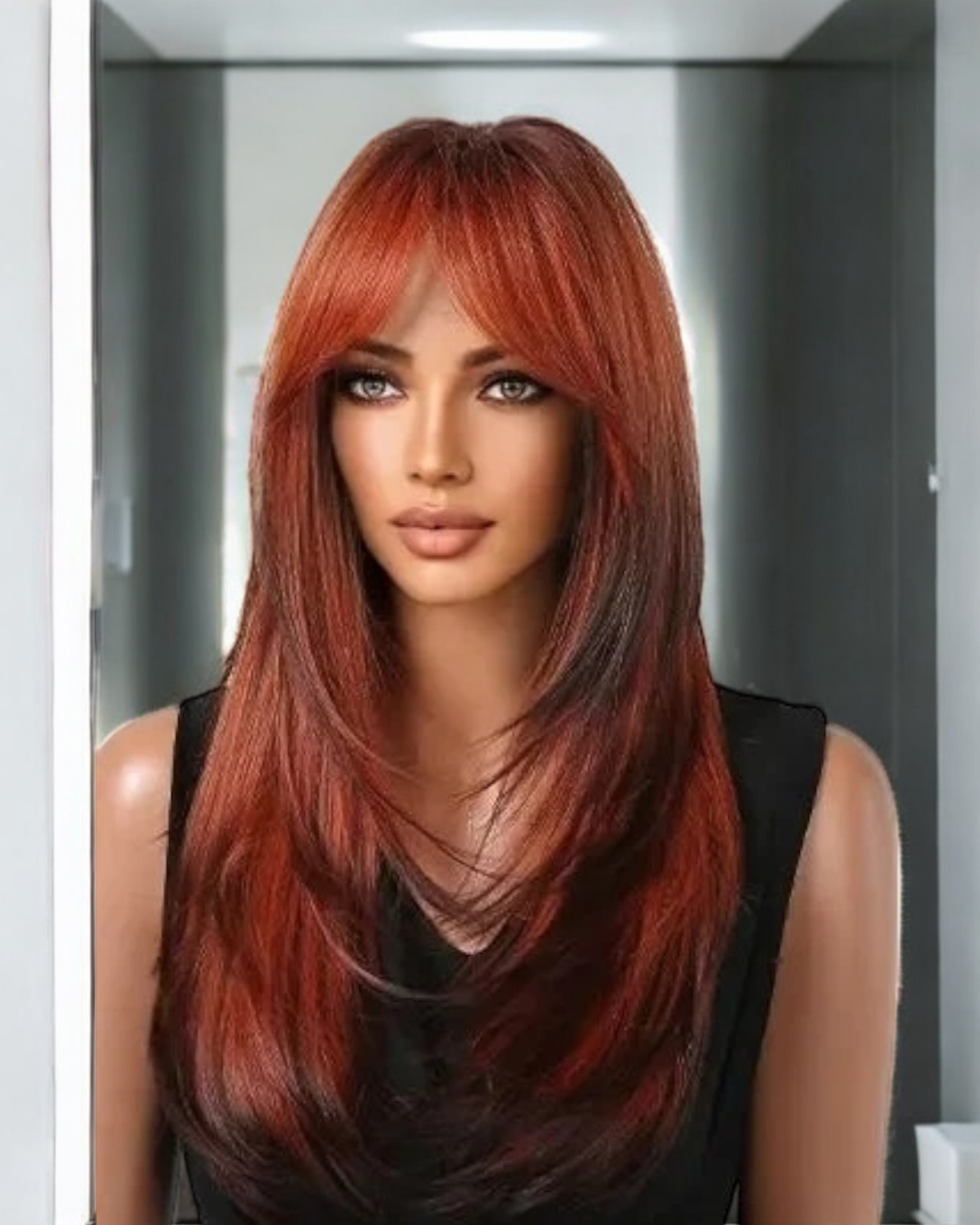 Long Front Lace hotsell Wig - Red Auburn Ginger Ombre layered natural Human Hair Blend