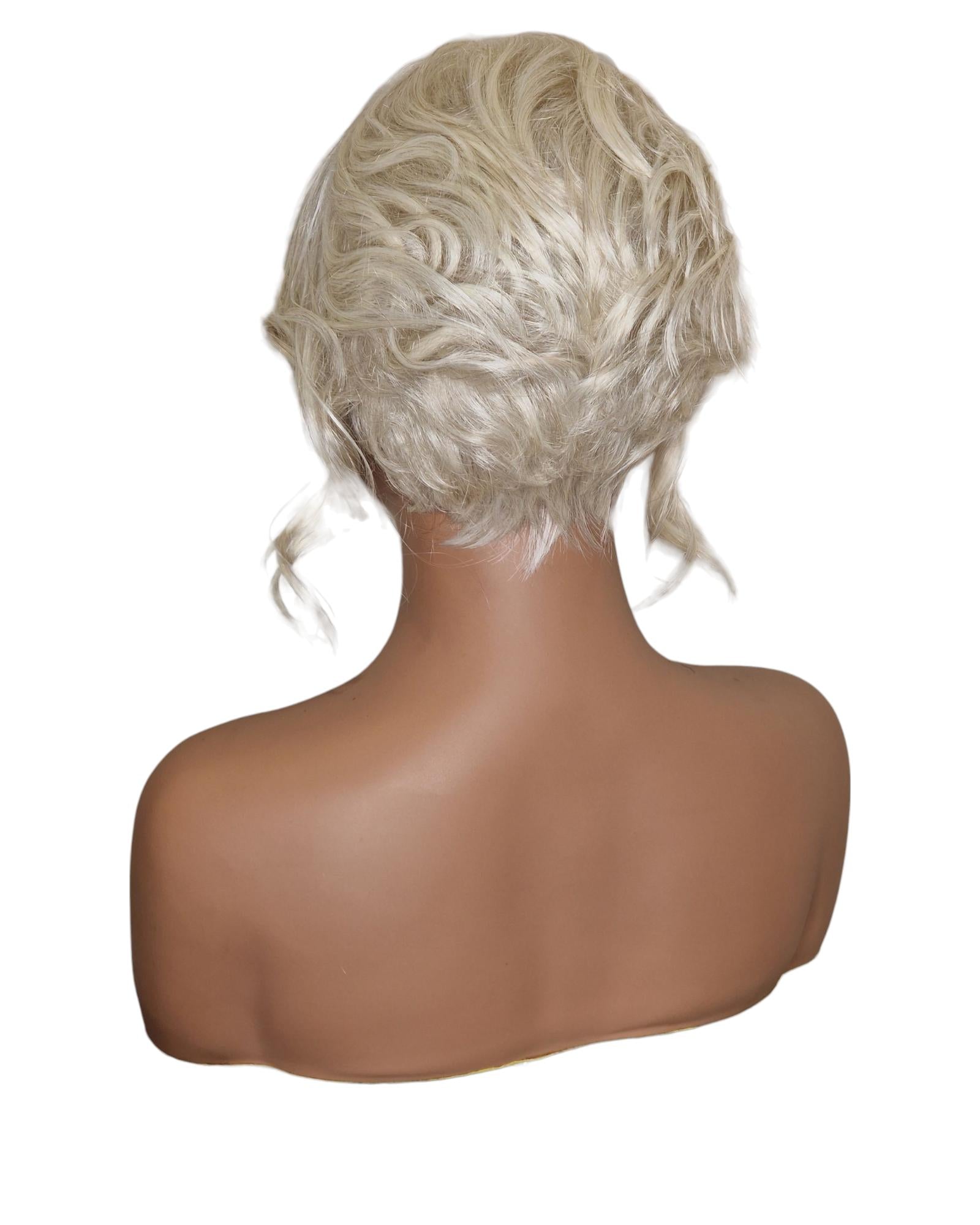 Platinum Blonde Faux Up Do Bob Wig. Rose.