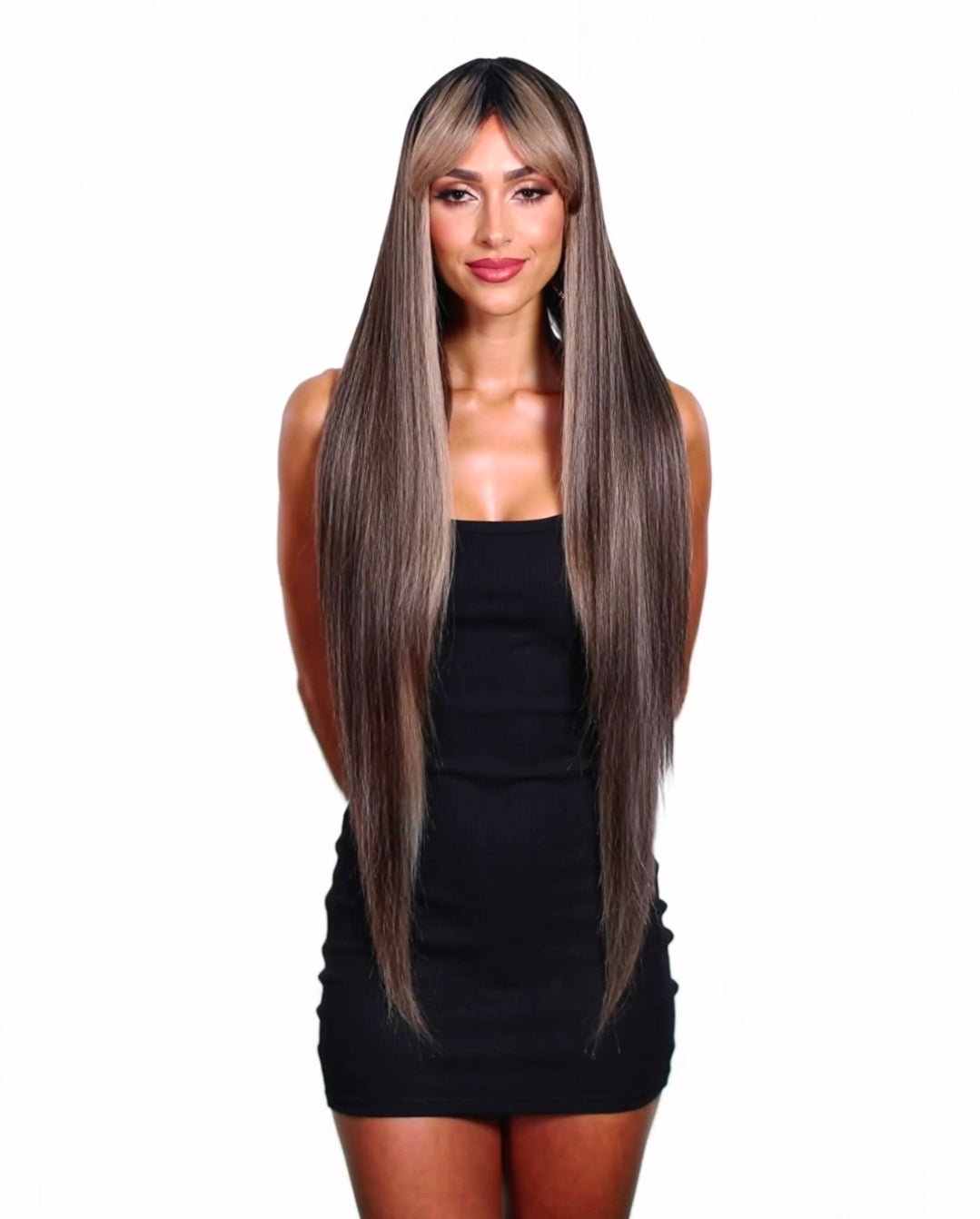 Brown Blonde Mix Long Straight Wig. Dallas