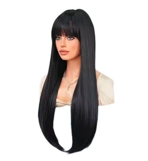 Black Long Straight Wig with Fringe. Dali