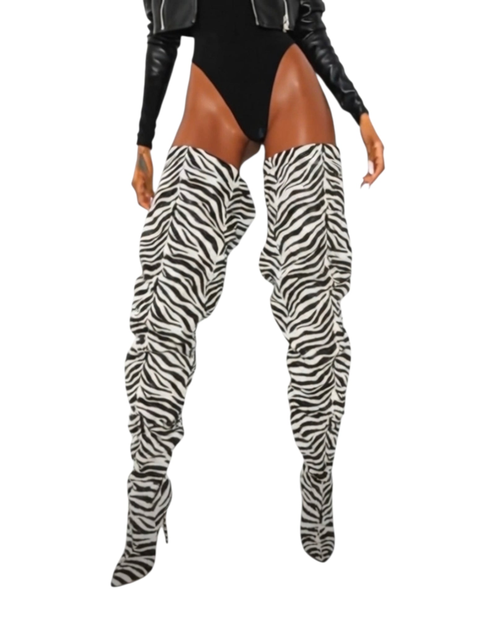 Zebra Thigh High Slouch Boots.