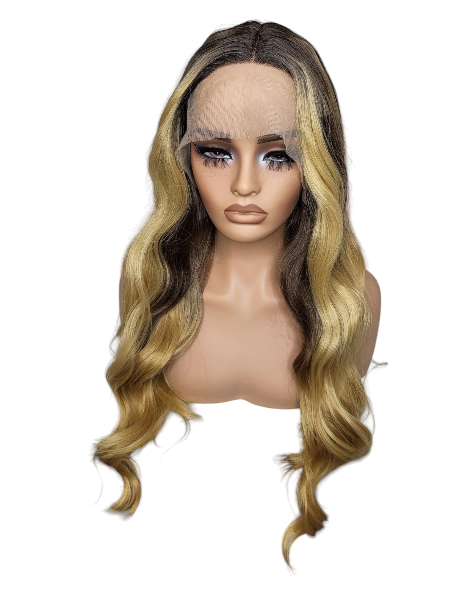 Long Wavy Brown Blonde Layered Lace Front Wig. Alisha