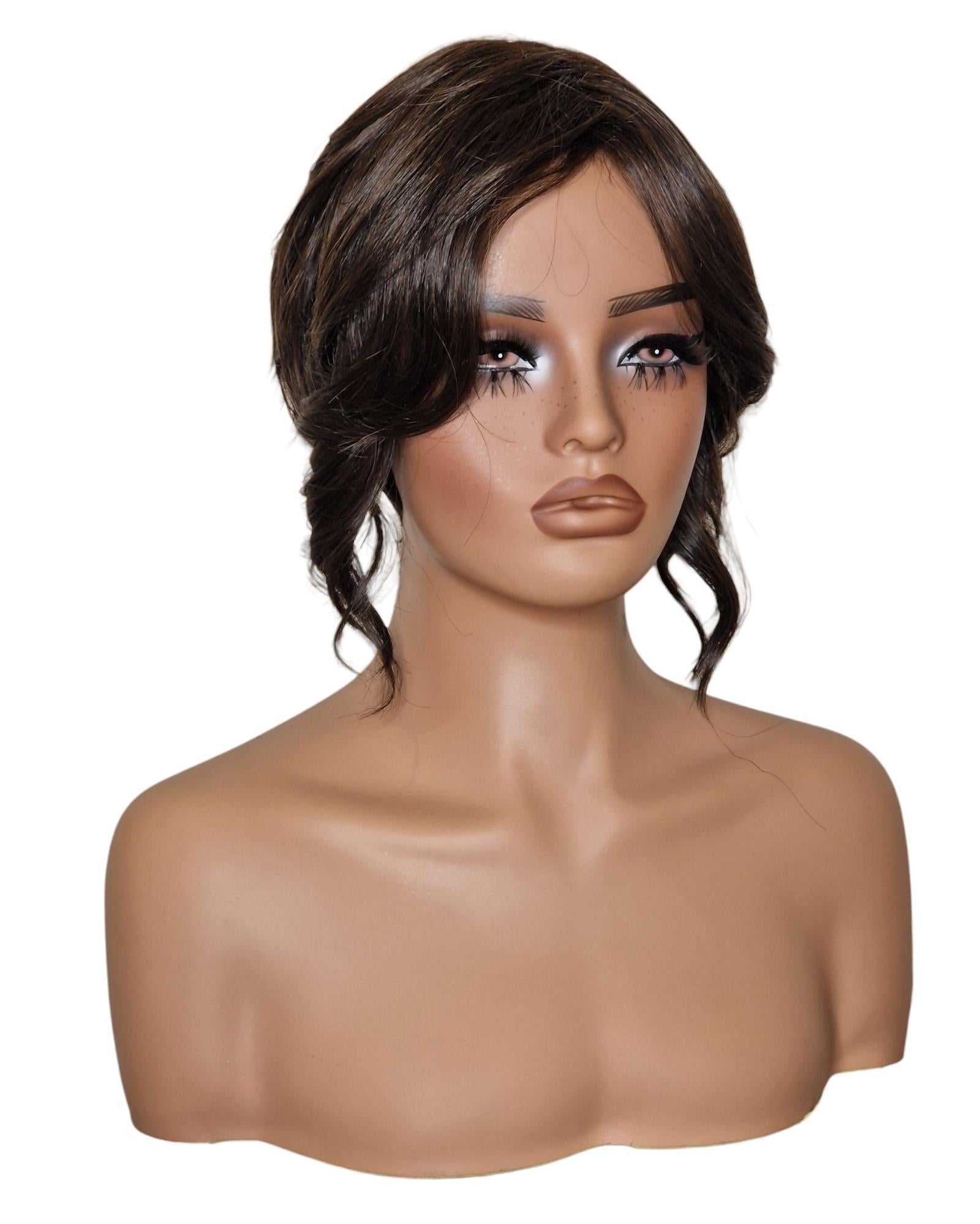 Dark Brown Faux Up Do Bob Wig. Rose.