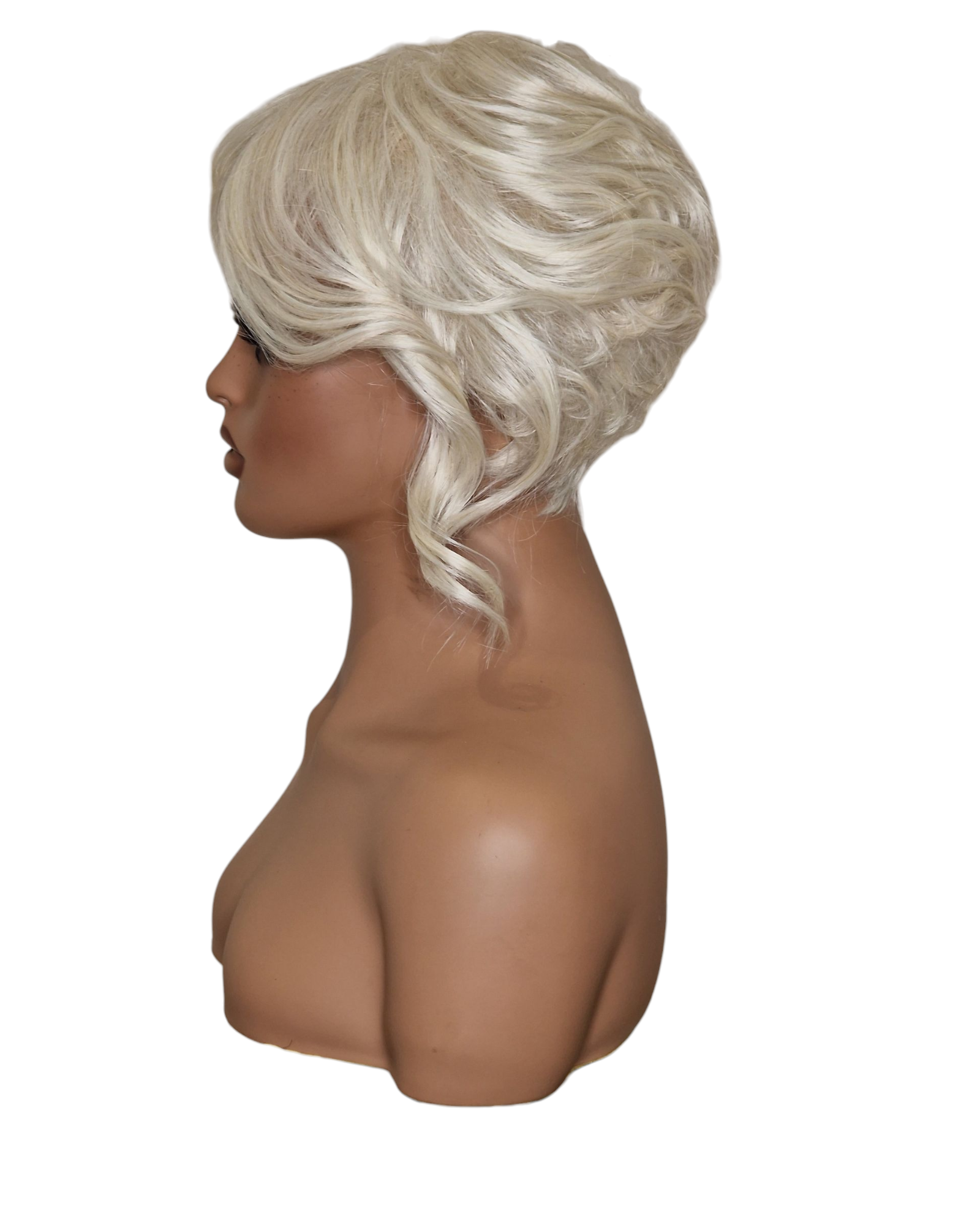 Platinum Blonde Faux Up Do Bob Wig. Rose.