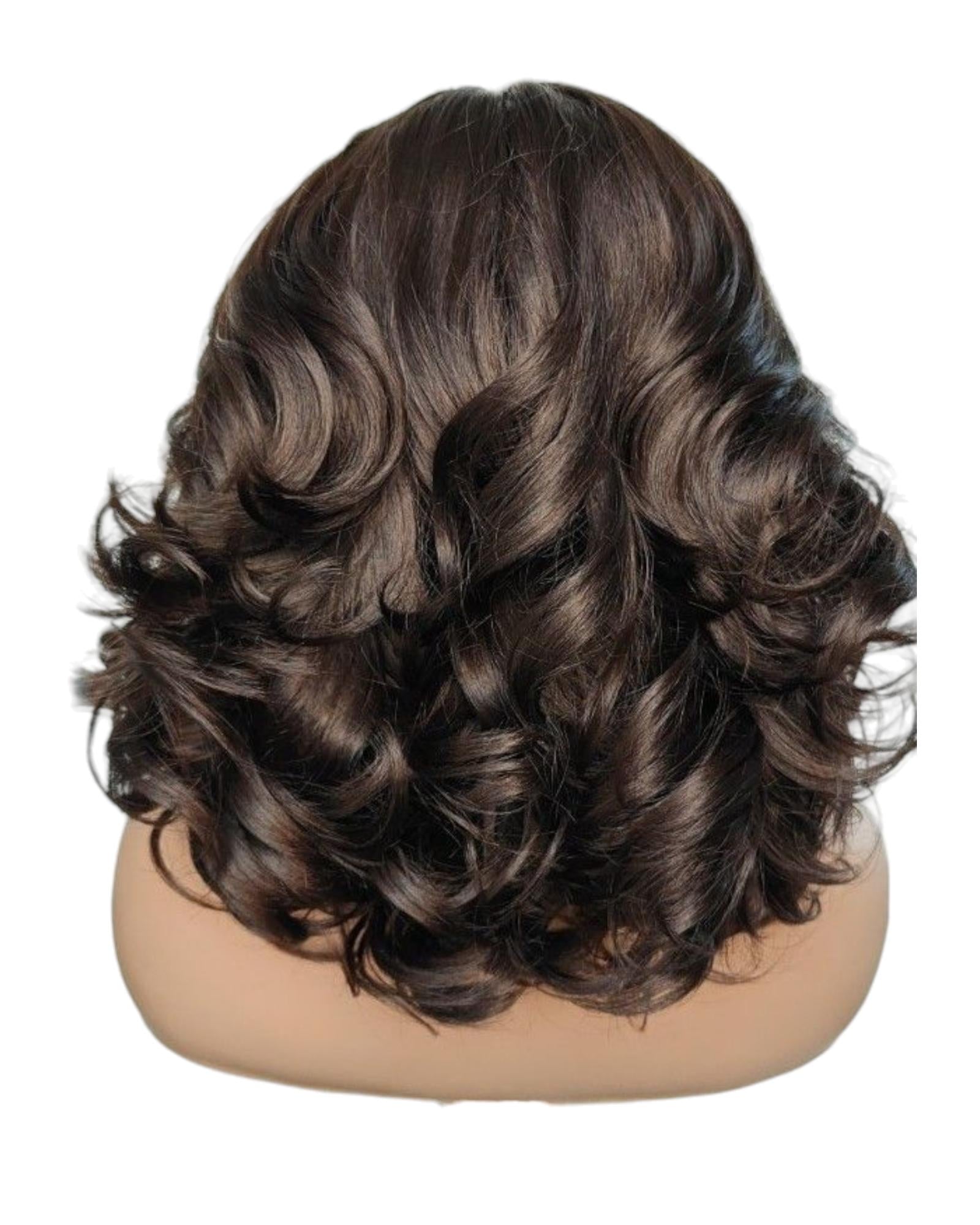 Dark Brown Wavy Bob Lace Front Wig. Demii