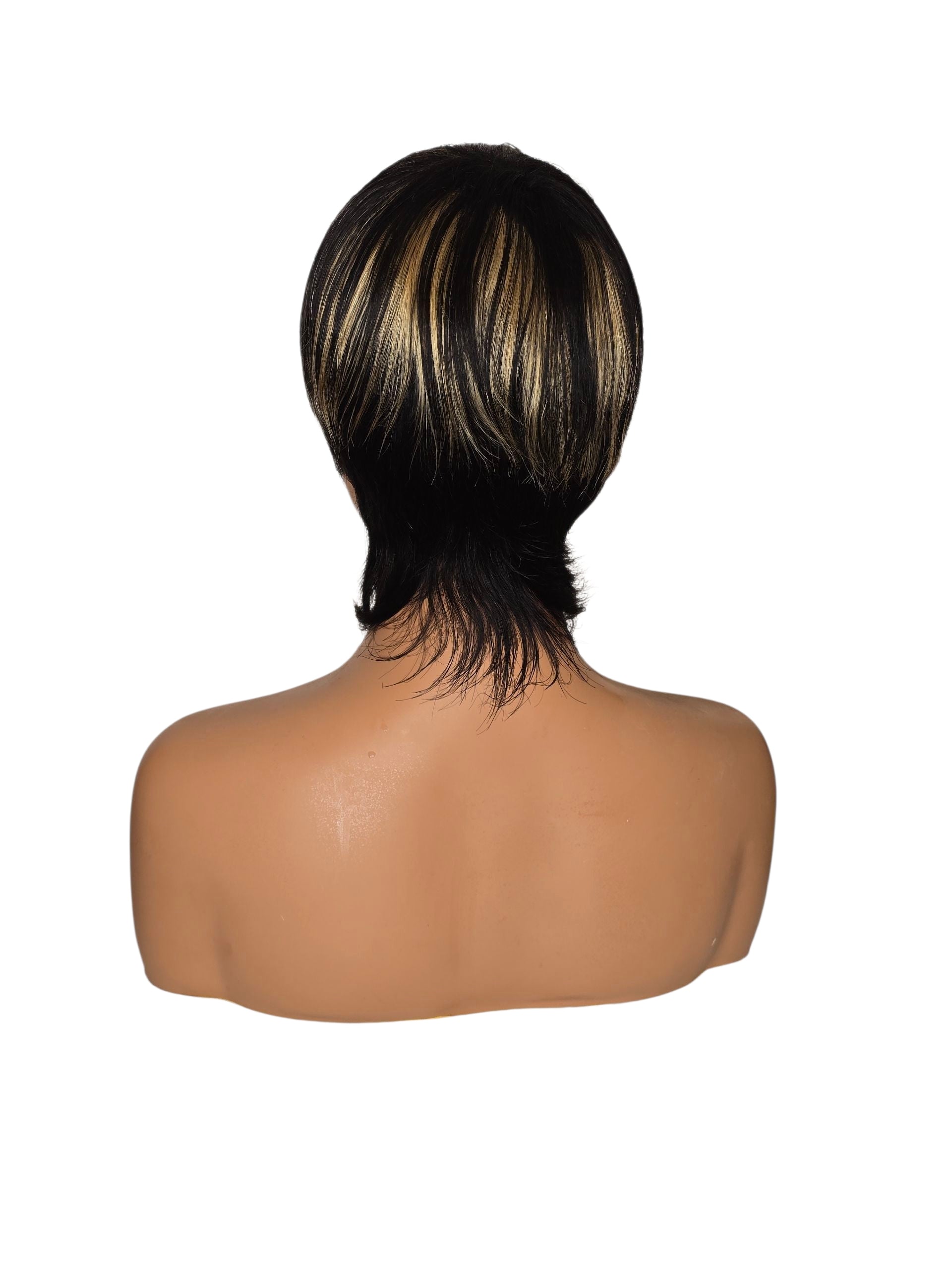 Short Black Blonde Streaked Human Hair Wig. Kala