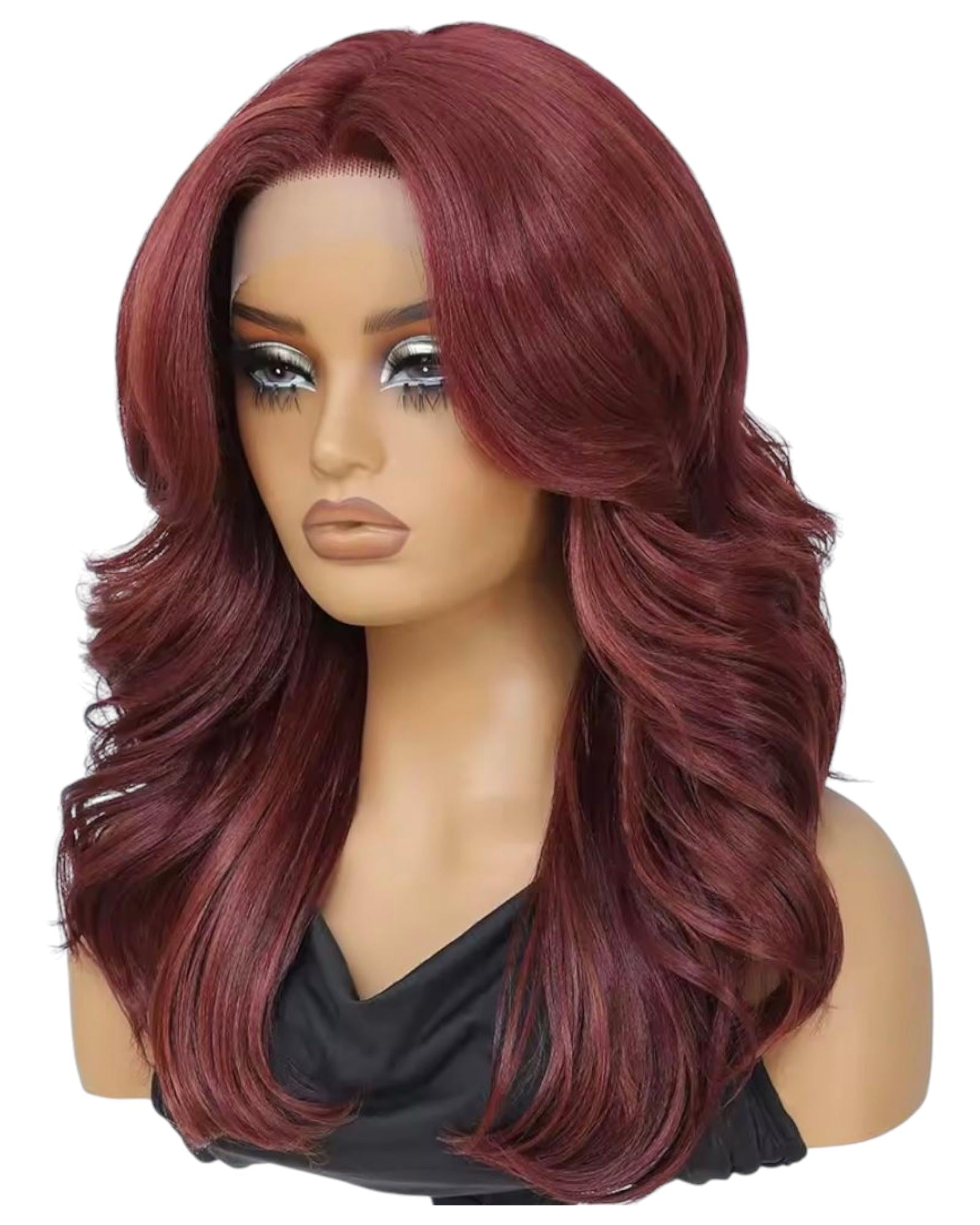 Burgundy Red Layered Lace Front Wig. Shiraz