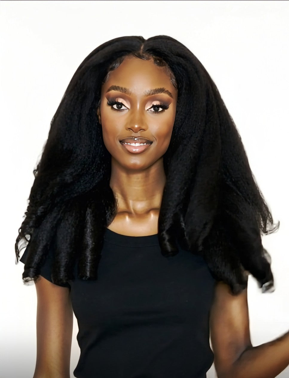 Black Kinky Straight Barrel Curl Lace Front Wig. Basha