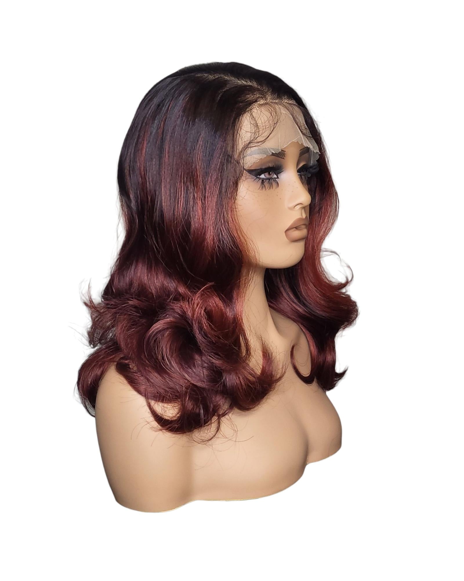 Black Burgundy Red Lace Front Wig. Merle