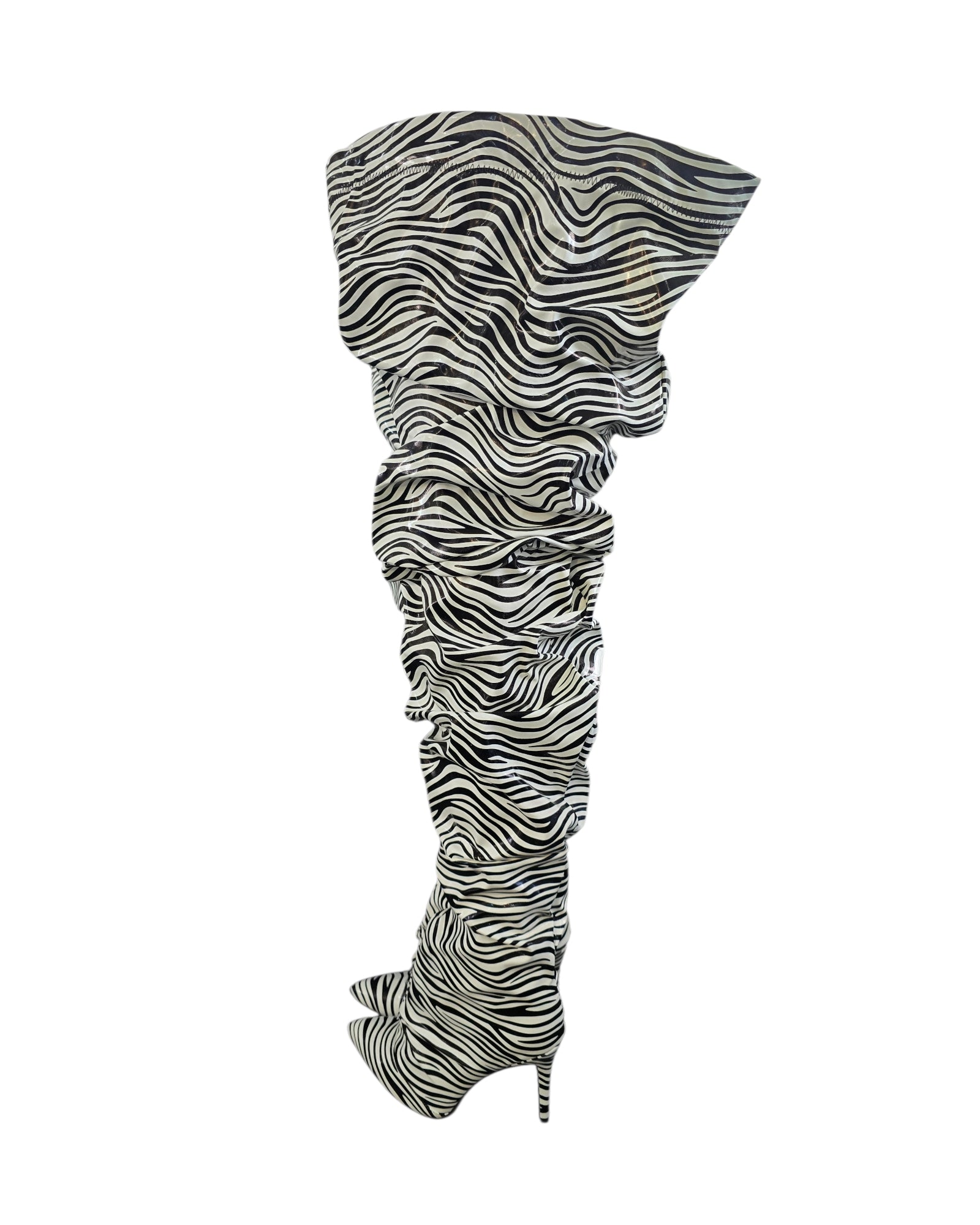 Zebra Thigh High Slouch Boots.