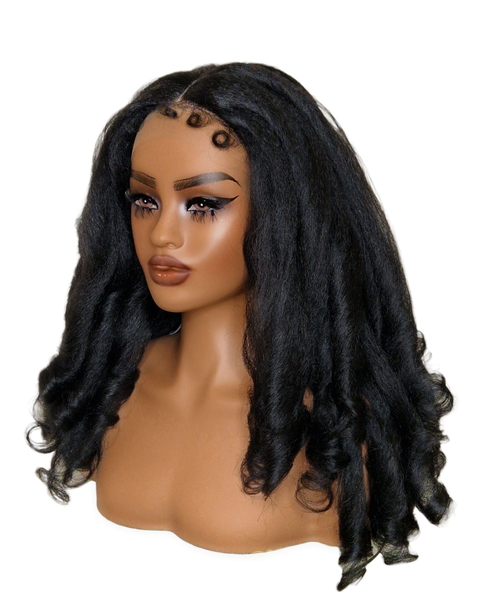 Black Kinky Straight Barrel Curl Lace Front Wig. Basha