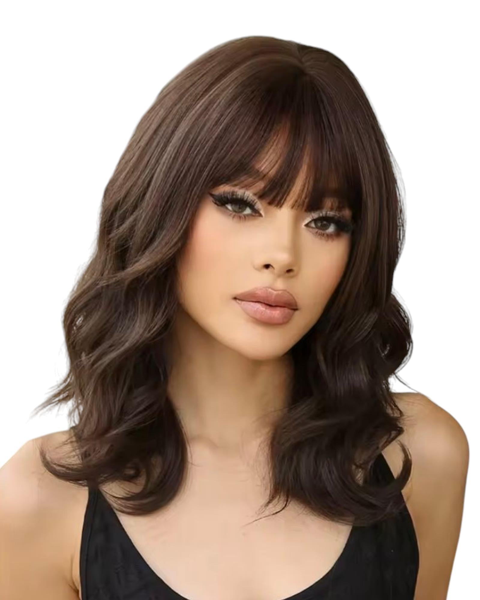Dark Brown Wavy Wig With Fringe. Lil.