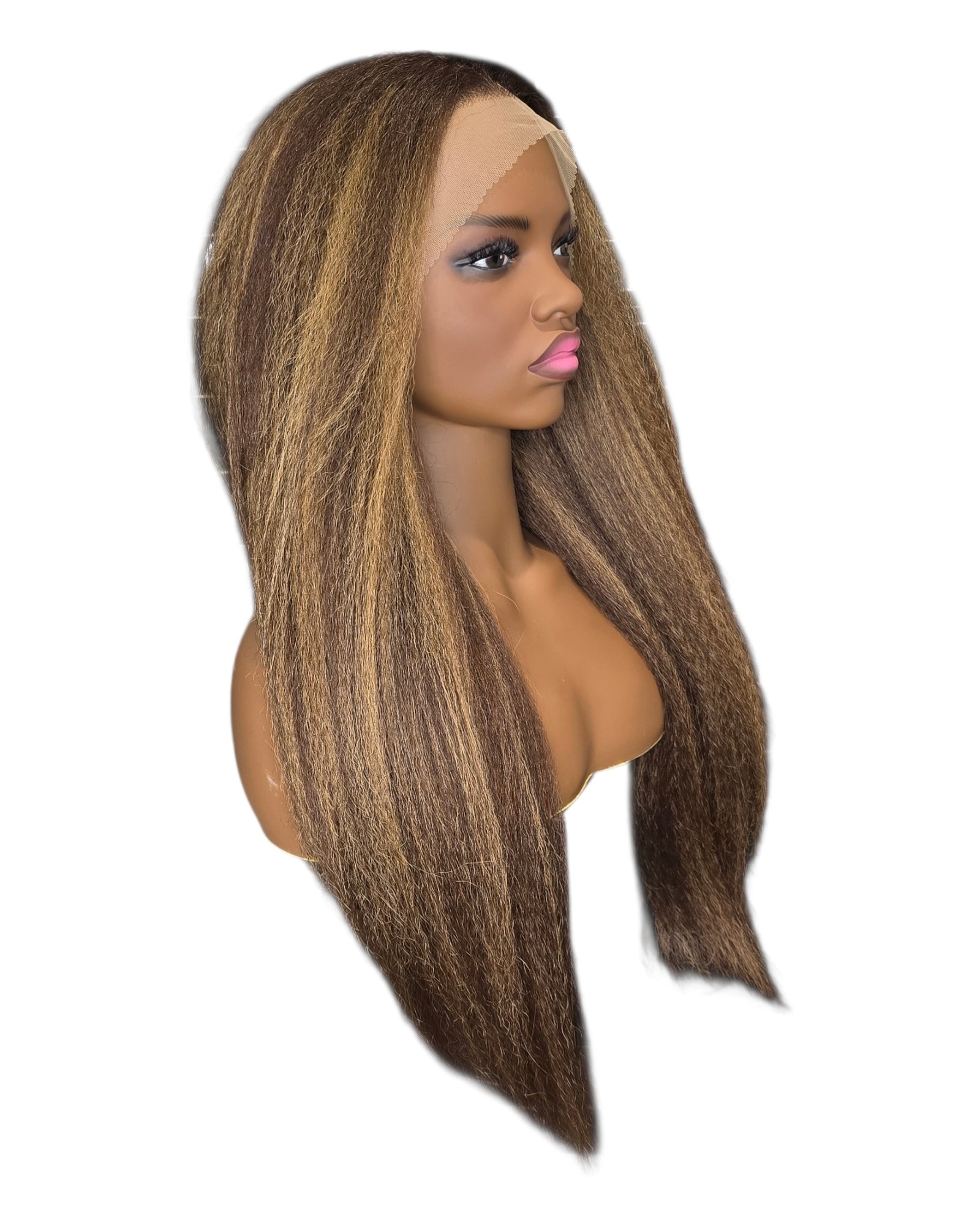 Light Brown Mix Relaxed Texture Lace Front Wig.