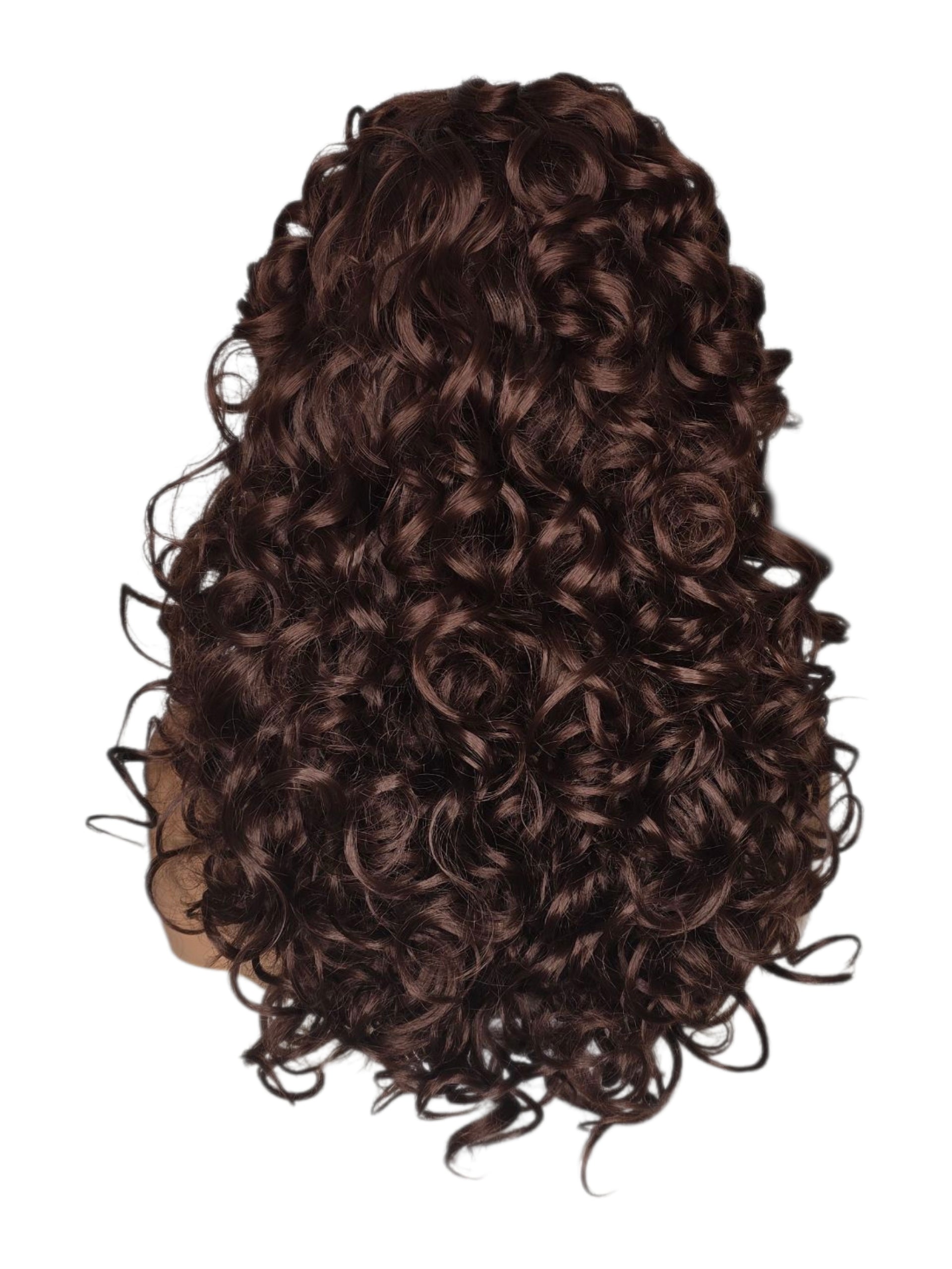 Auburn Brown Corkscrew Curls Bob Style Wig. Pasha