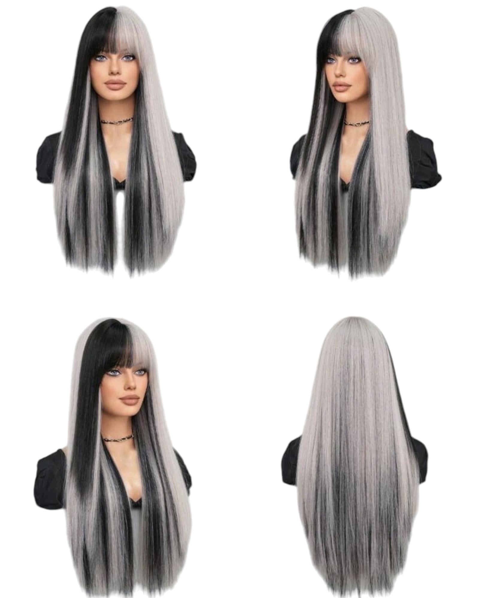 Grey Black Block Colour Straight Wig. Jossie.