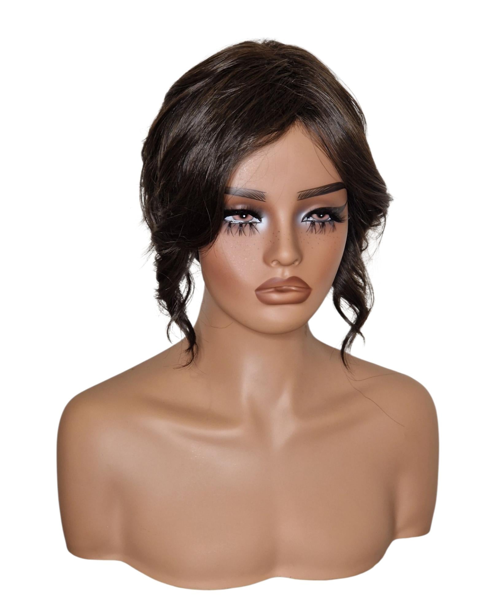 Dark Brown Faux Up Do Bob Wig. Rose.