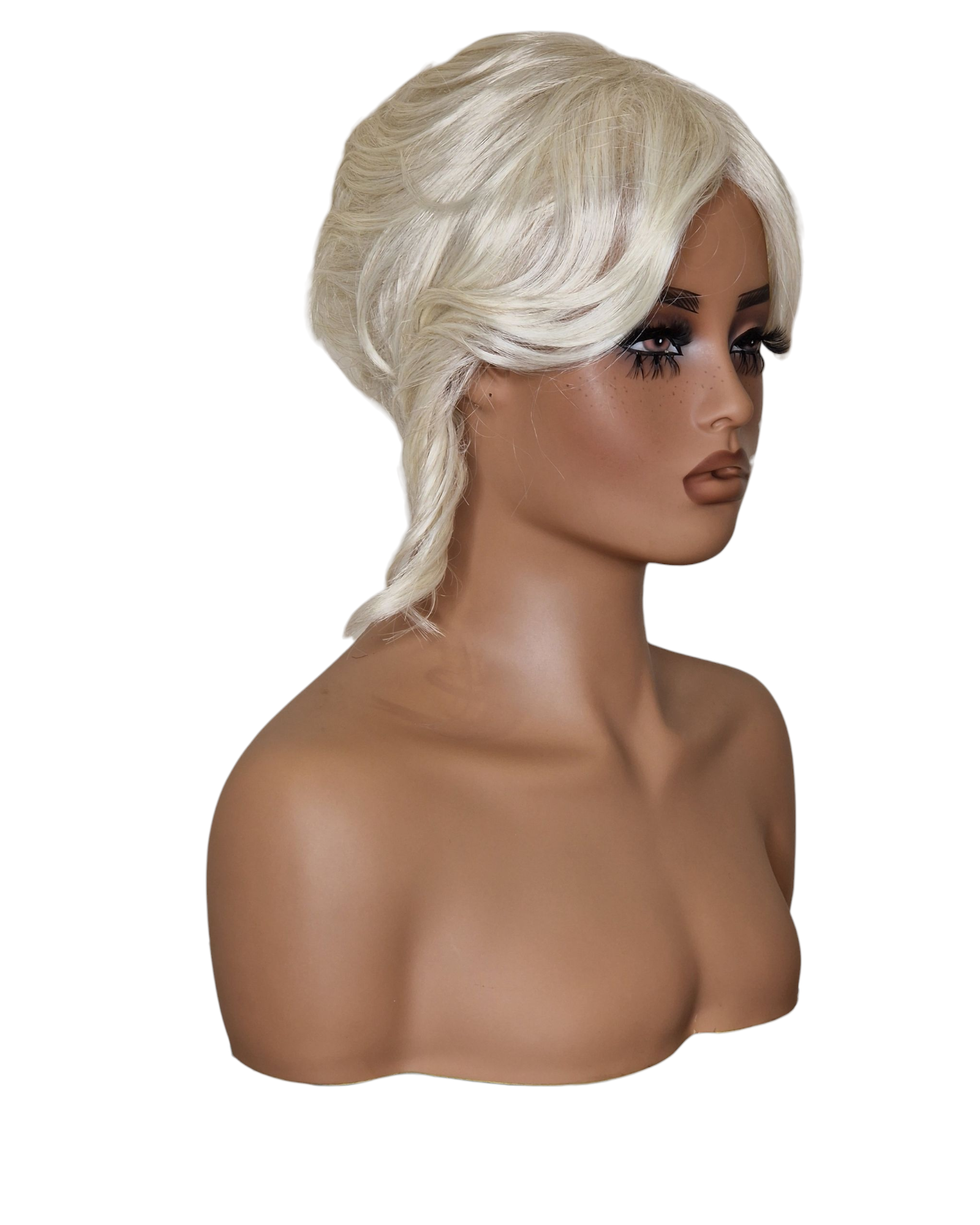 Platinum Blonde Faux Up Do Bob Wig. Rose.