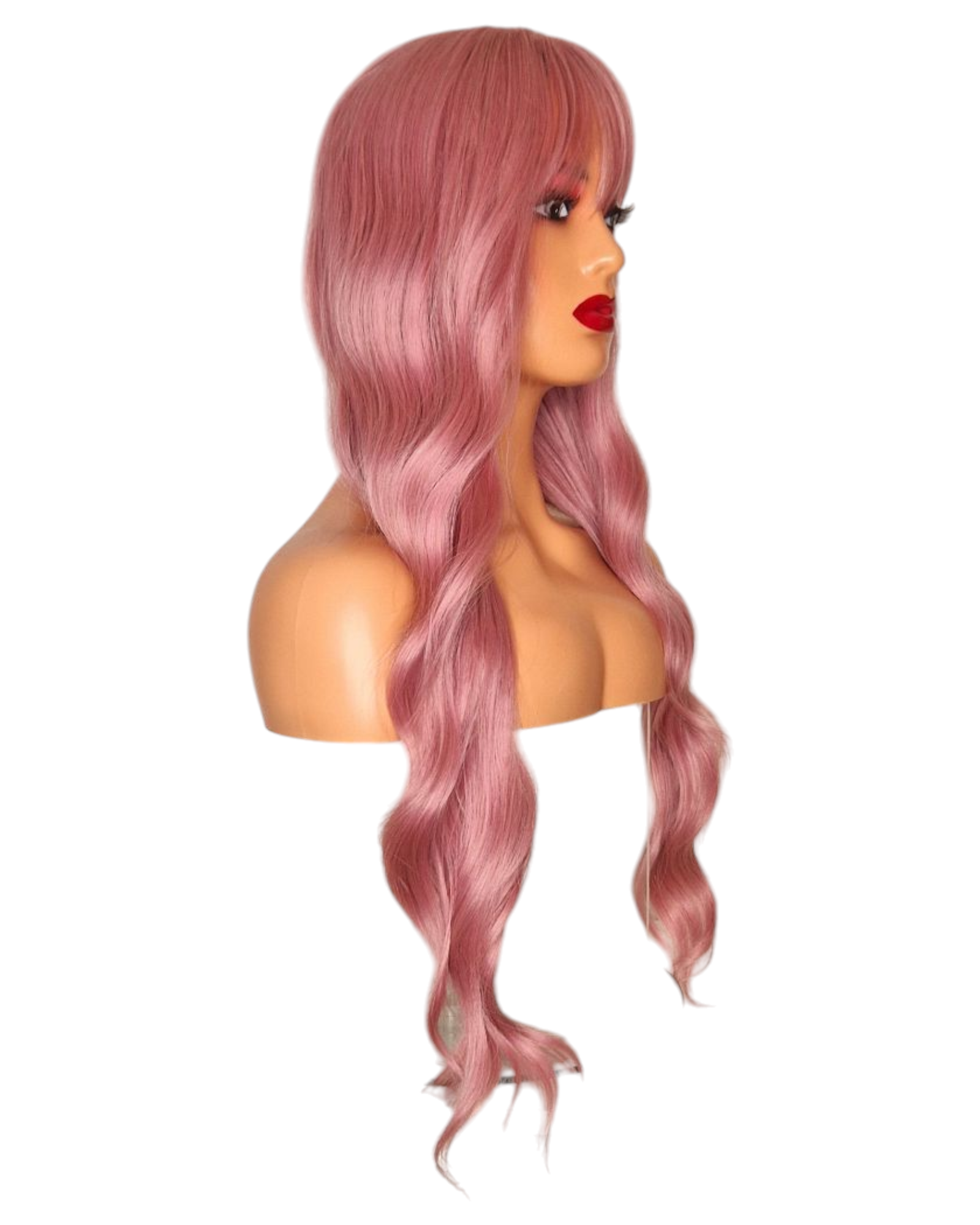 Pastel Rose Pink Long Wig. Peony