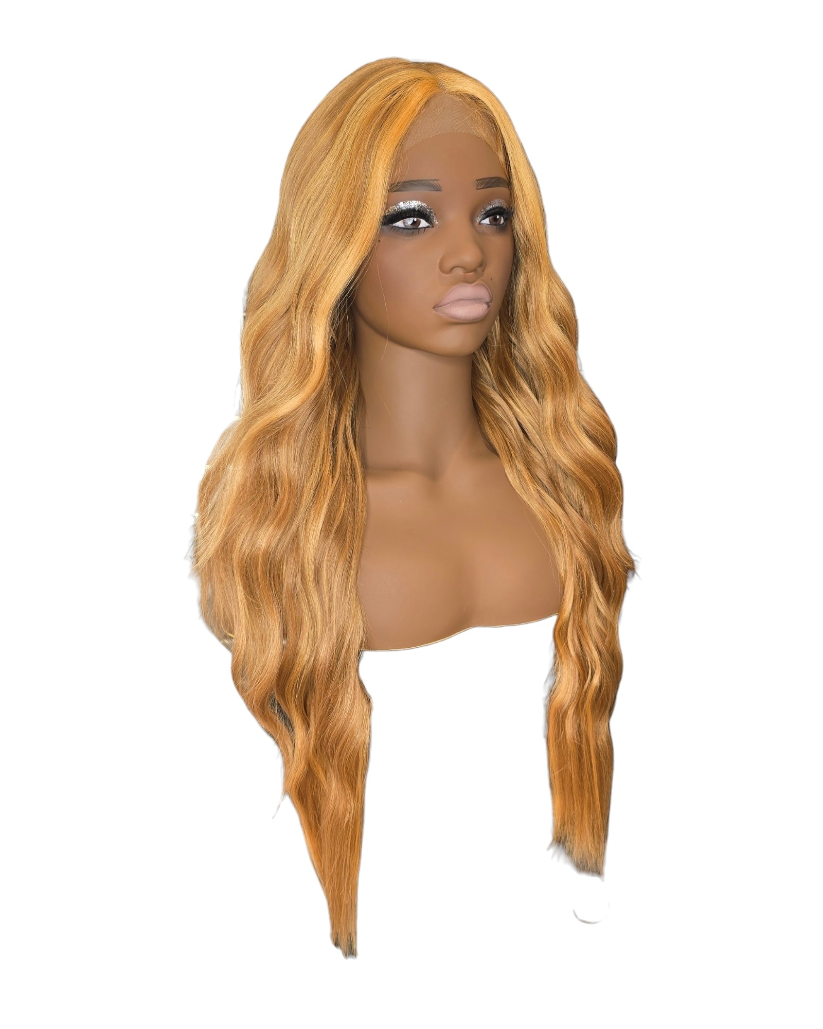 Apricot Wavy Long Middle Part Lace Front Wig. Badra.
