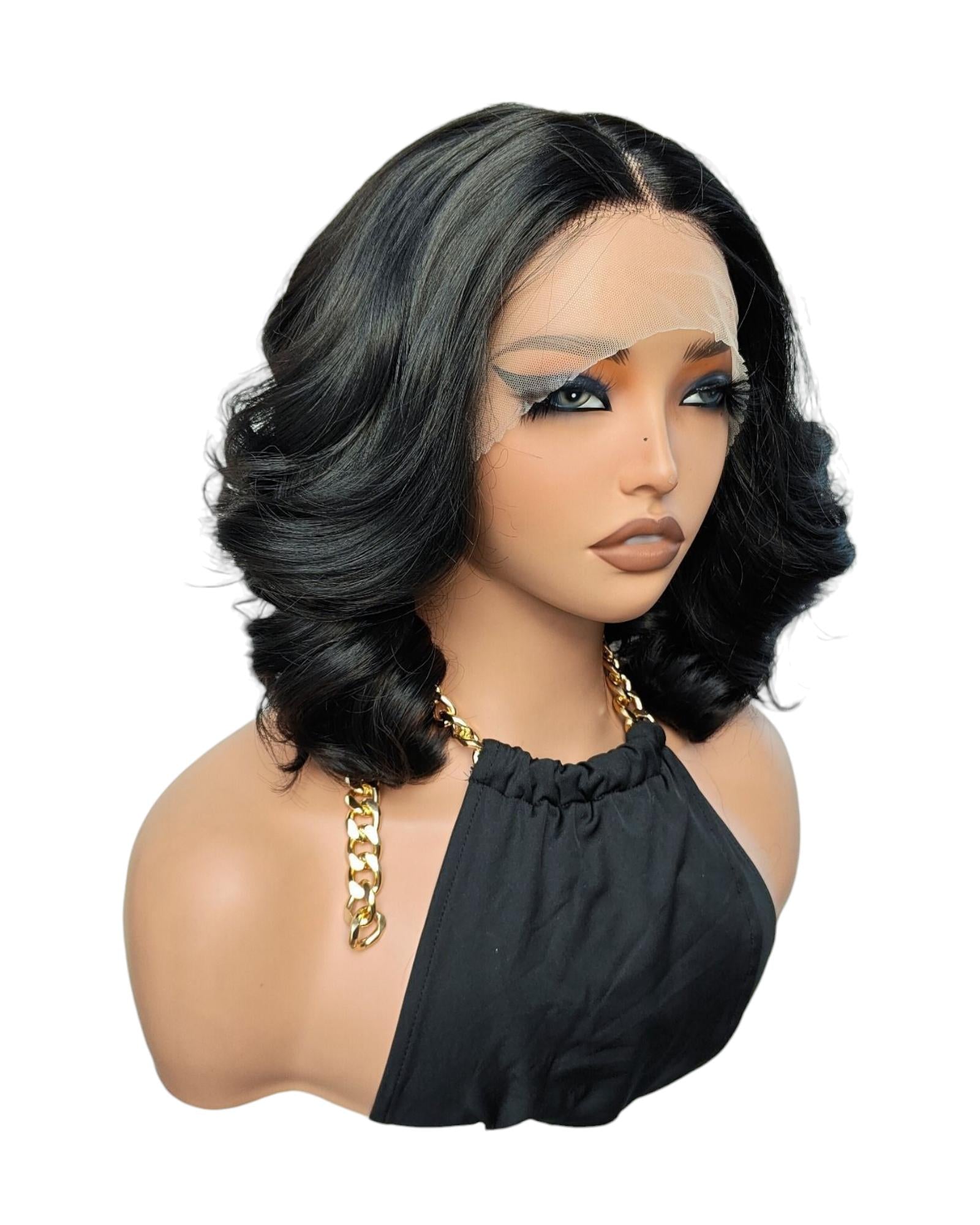 Black Wavy Bob Lace Front Wig. Delta