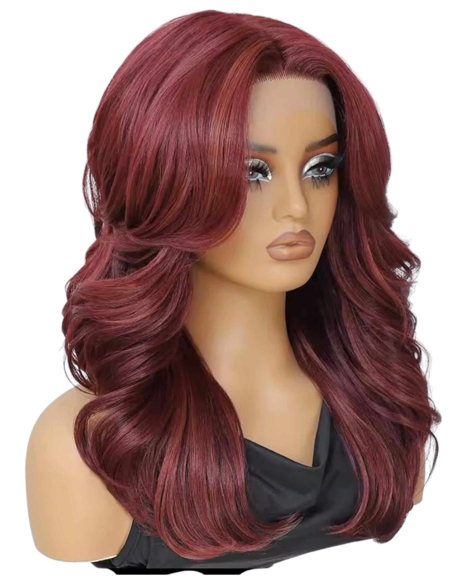 Burgundy Red Layered Lace Front Wig. Shiraz