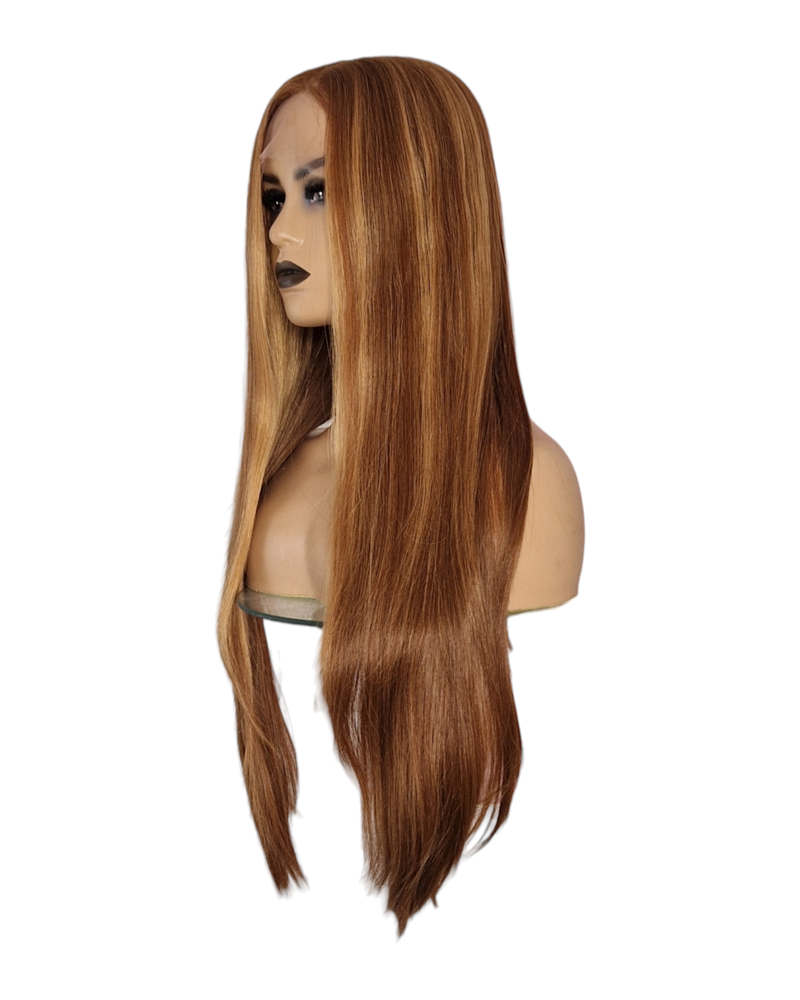 Caramel Streaked Long Straight T Part Lace Front Wig. Yara