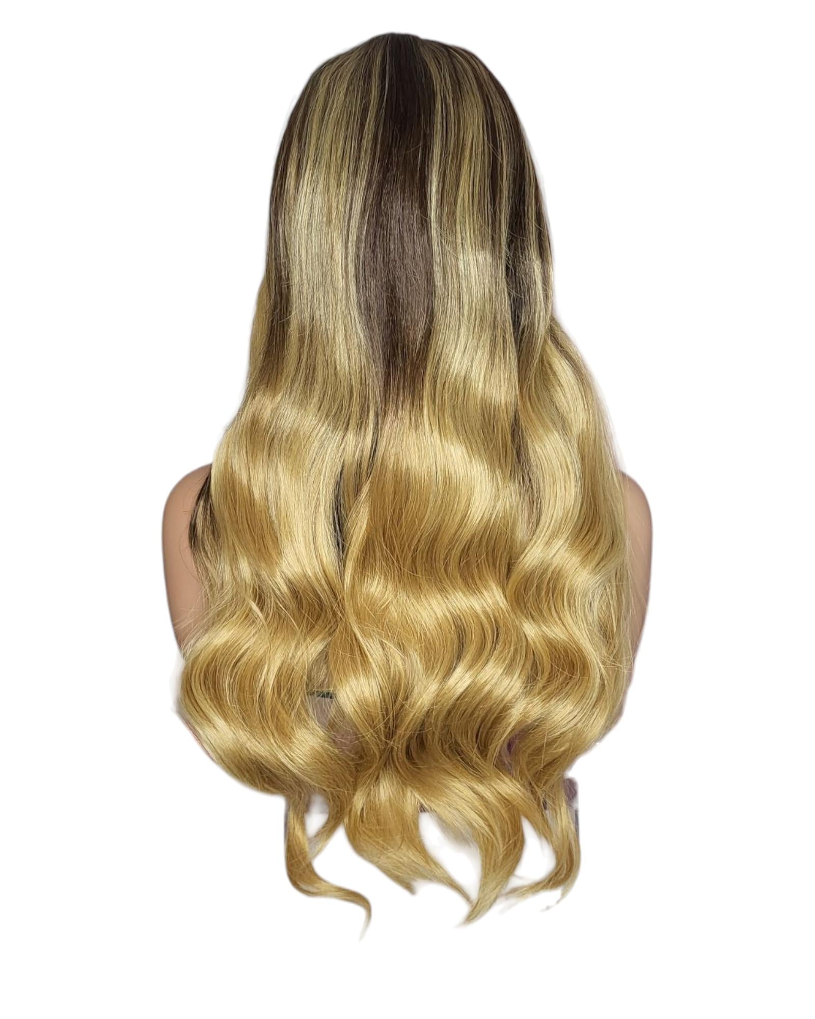 Long Wavy Brown Blonde Layered Lace Front Wig. Alisha