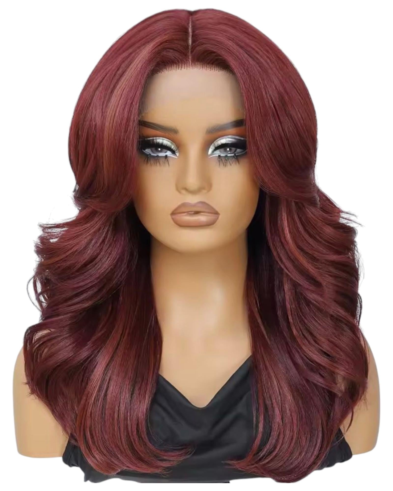 Burgundy Red Layered Lace Front Wig. Shiraz