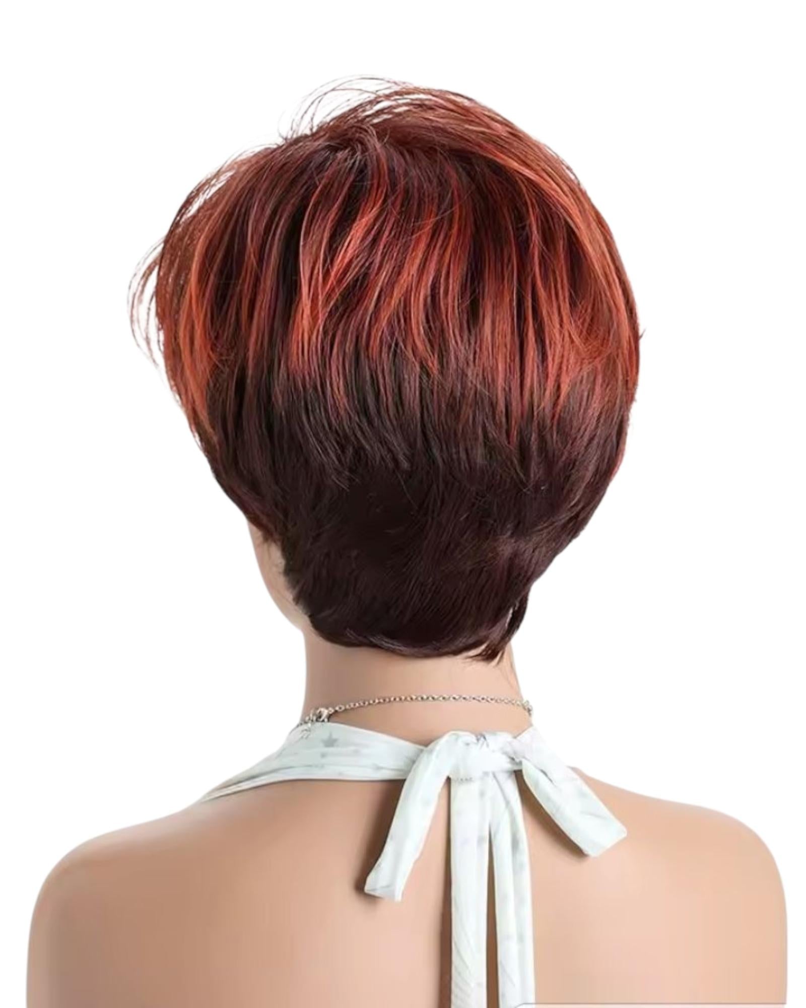 Auburn Red Urchin Cut Wig. Ruby