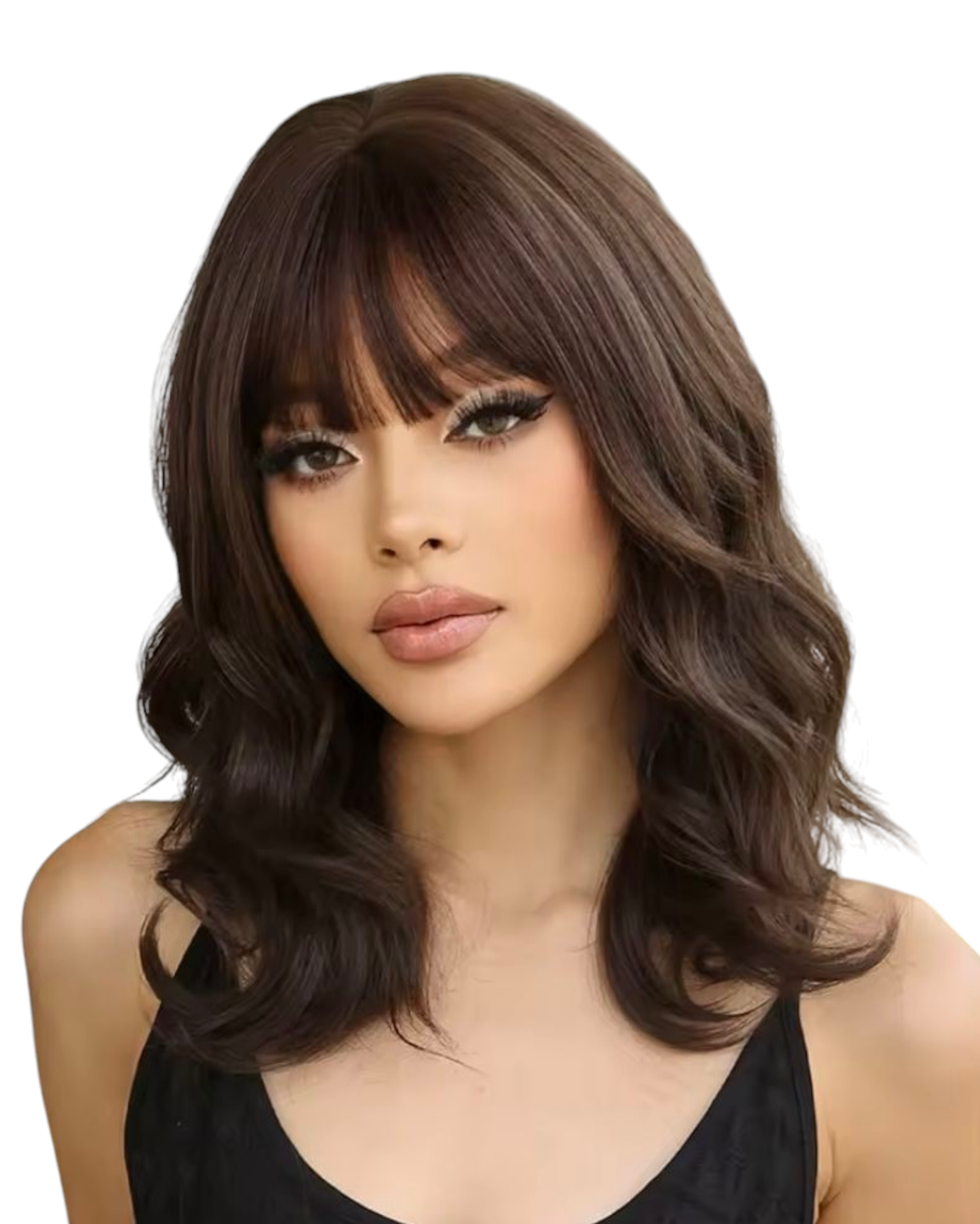 Dark Brown Wavy Wig With Fringe. Lil.