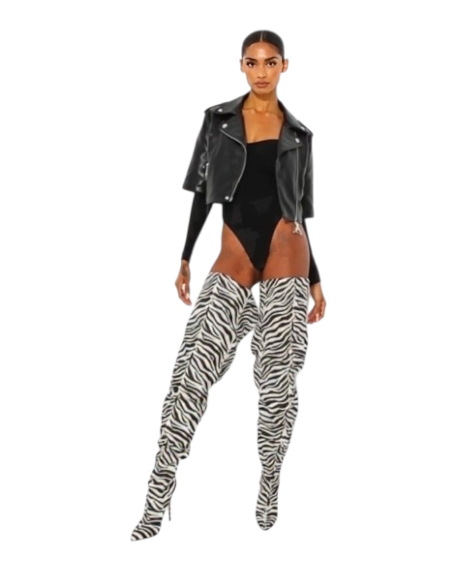 Zebra Thigh High Slouch Boots.