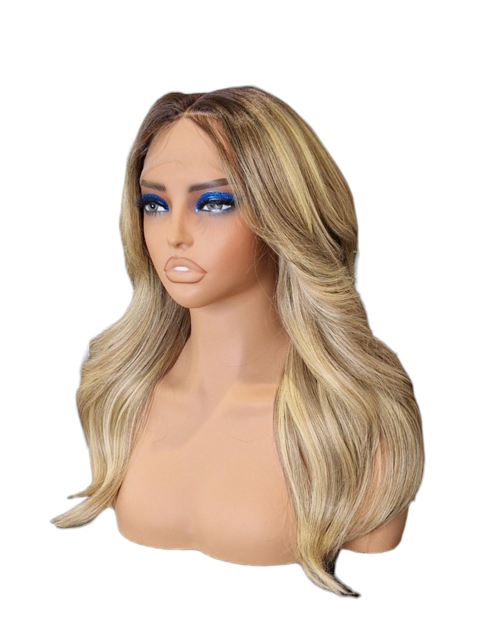 Ash Blonde Ombre Layered Lace Front Wig. Bailie