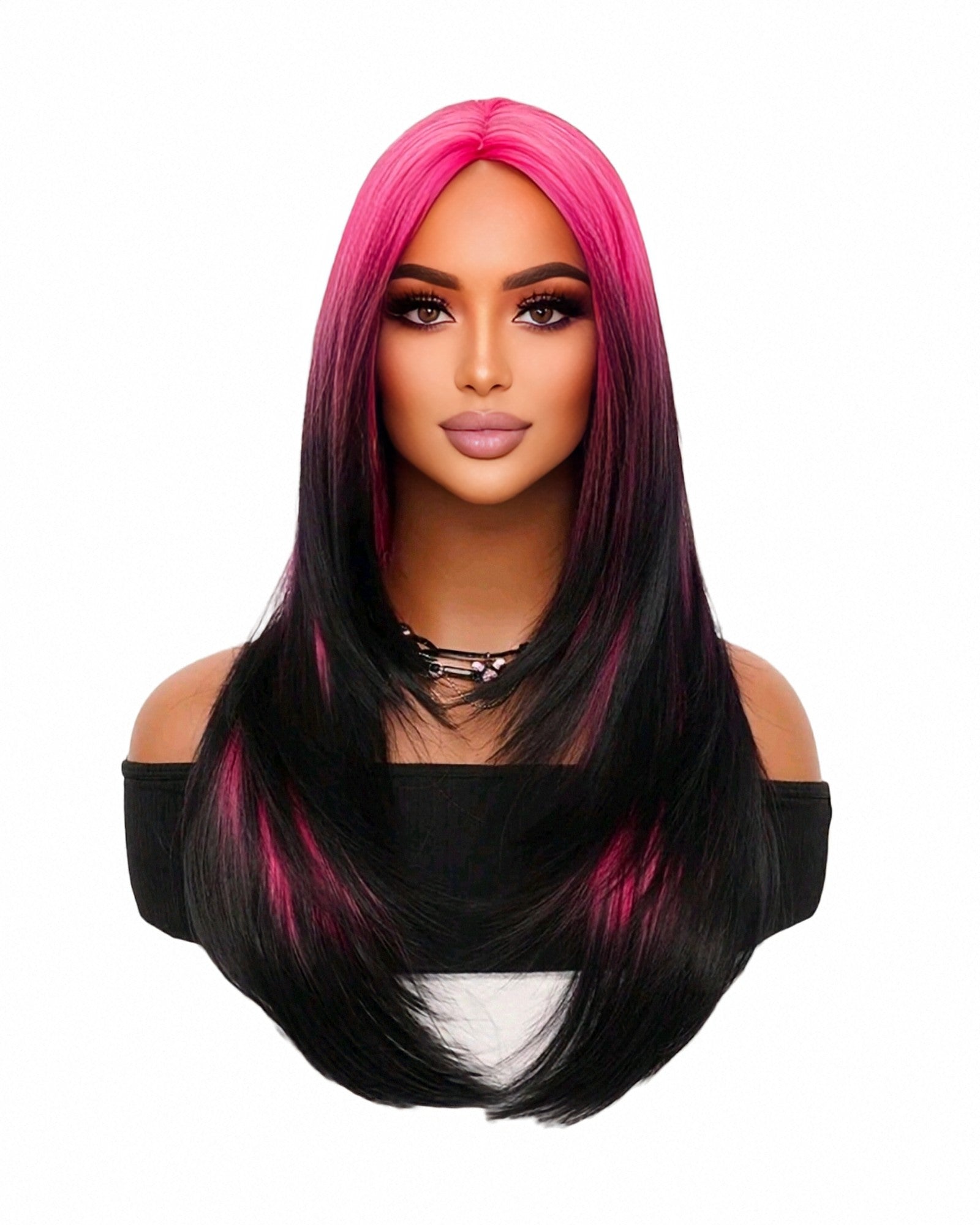 Fuchsia Pink Black Ombre Wig. Pinkie
