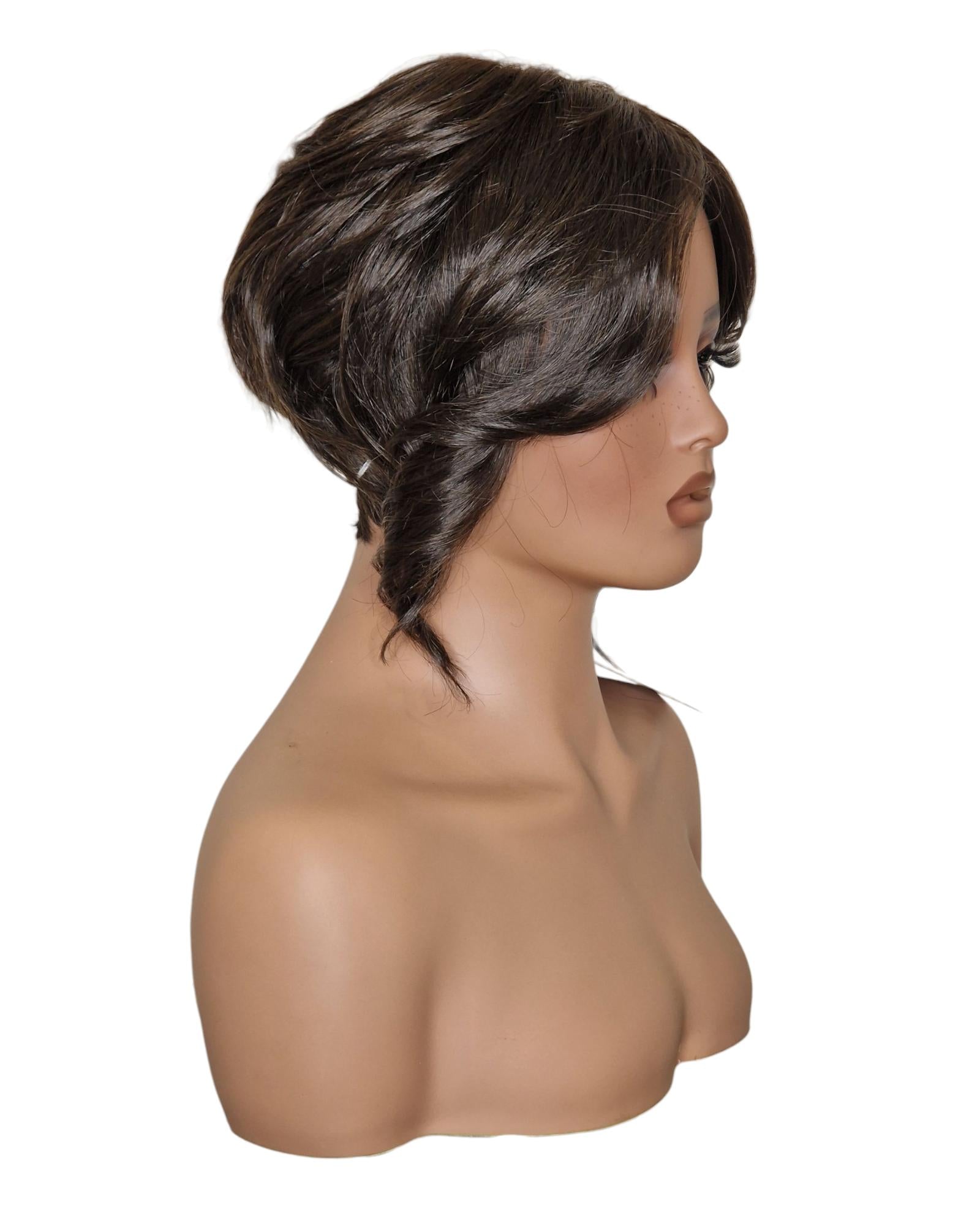 Dark Brown Faux Up Do Bob Wig. Rose.