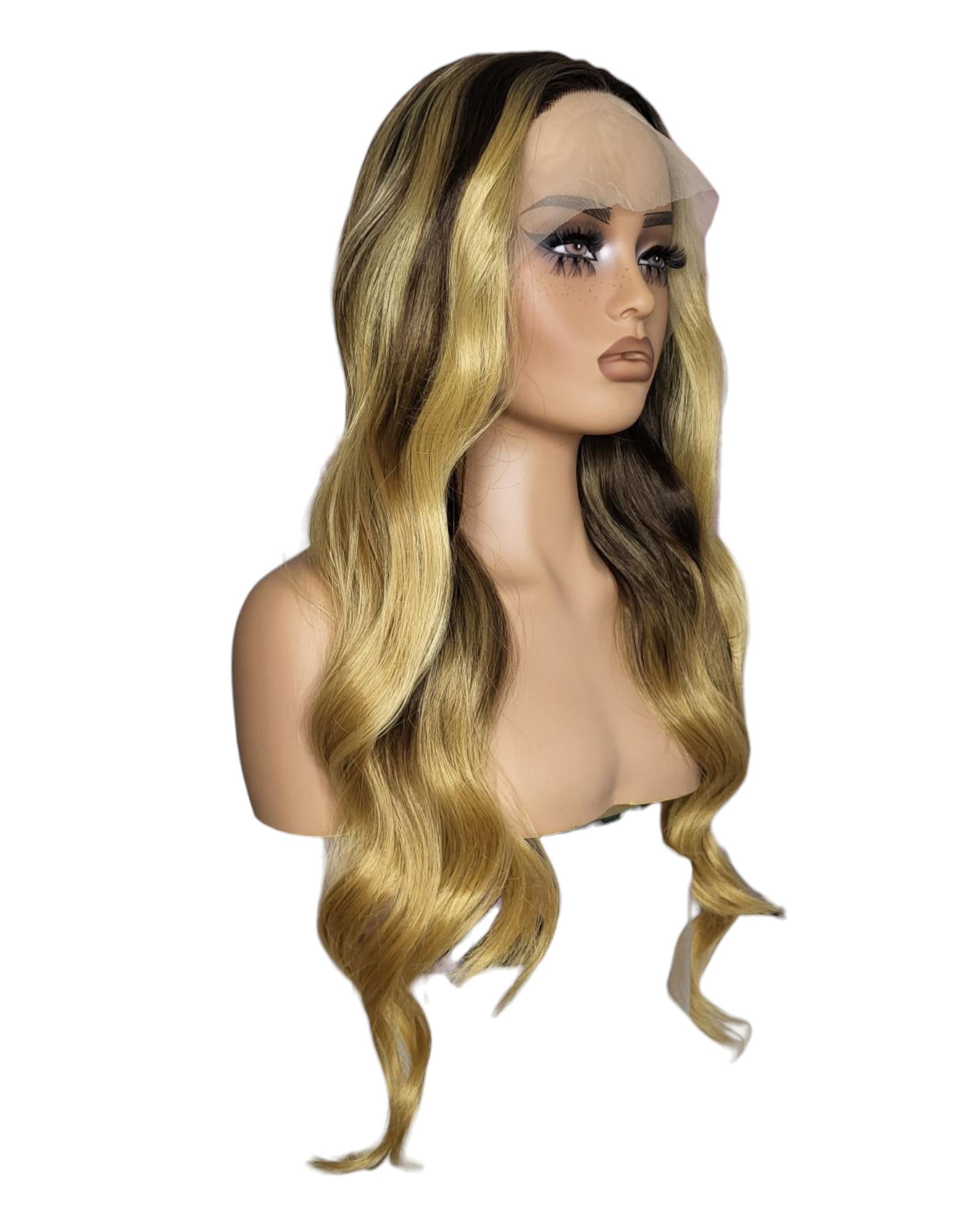 Long Wavy Brown Blonde Layered Lace Front Wig. Alisha