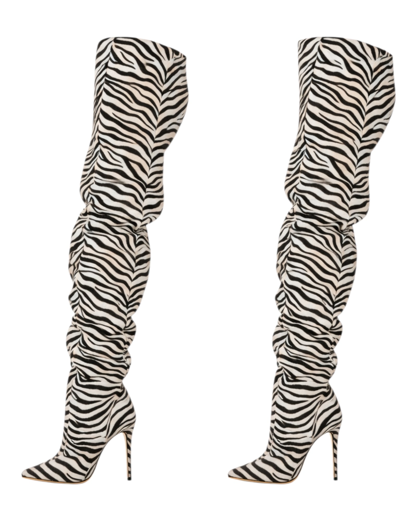 Zebra Thigh High Slouch Boots.