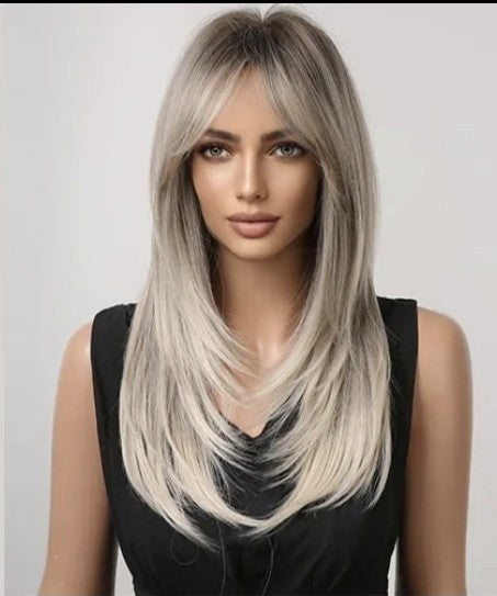 Celebrity layered cut wavy blonde bang cheapest adjustable wig