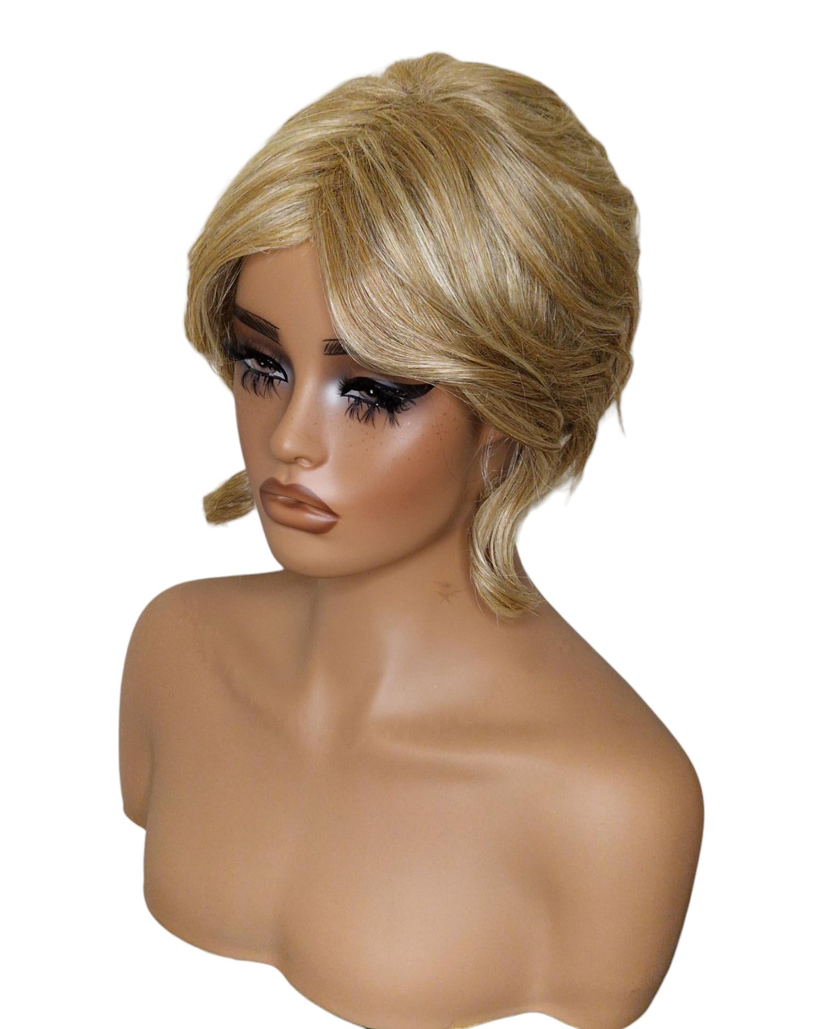 Dark Blonde Faux Up Do Bob Wig. Rose.