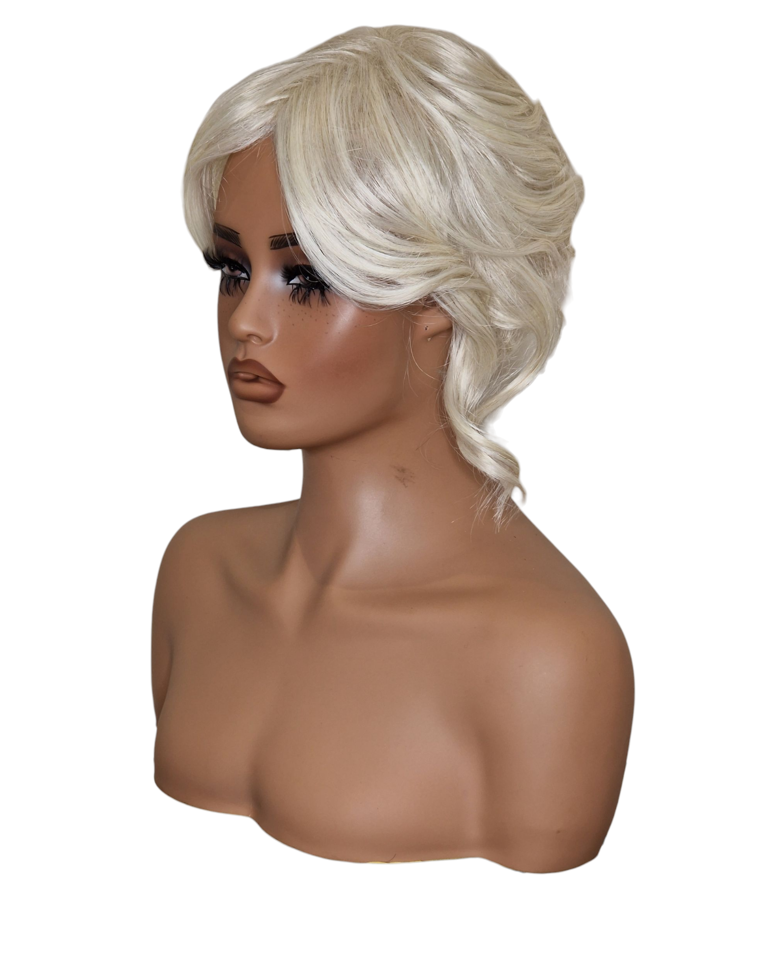 Platinum Blonde Faux Up Do Bob Wig. Rose.